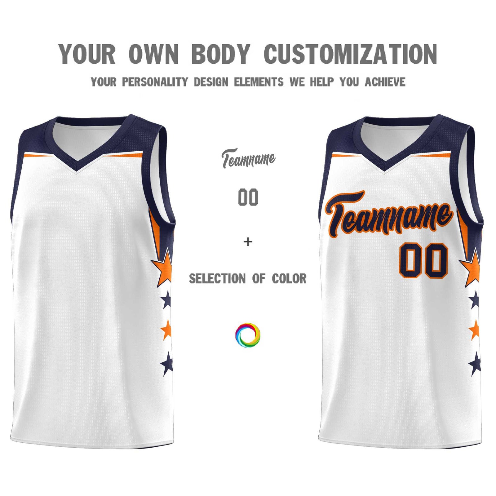 Custom Youth Basketball Uniform White Navy Two Tone Side Star Add Name Number & Logo