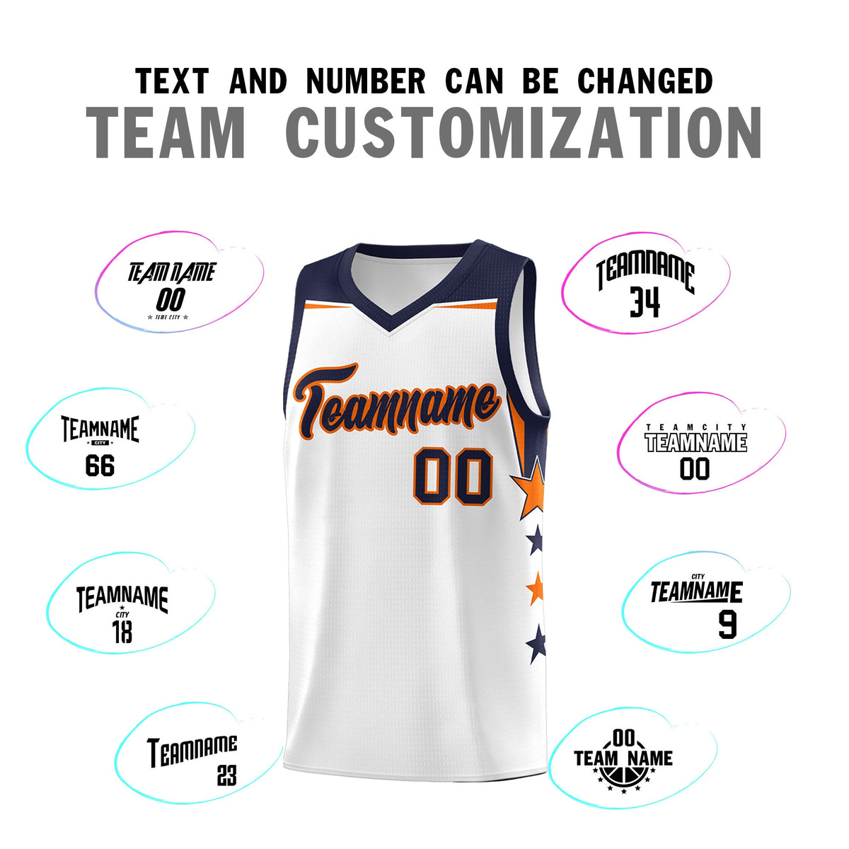 Custom Youth Basketball Uniform White Navy Two Tone Side Star Add Name Number &amp; Logo