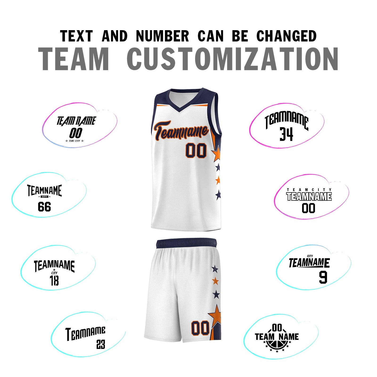 Custom Youth Basketball Uniform White Navy Two Tone Side Star Add Name Number & Logo
