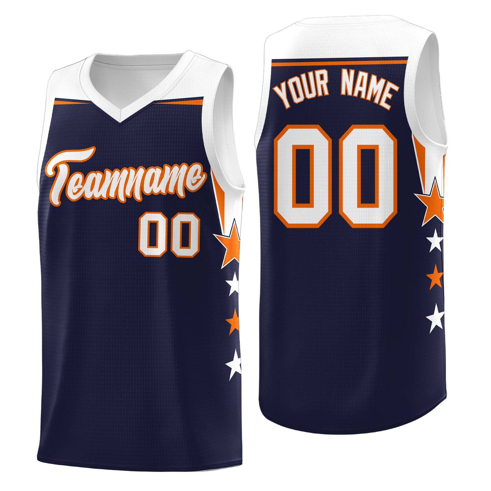 Custom Youth Basketball Uniform Navy White Two Tone Side Star Personalized Team Jersey