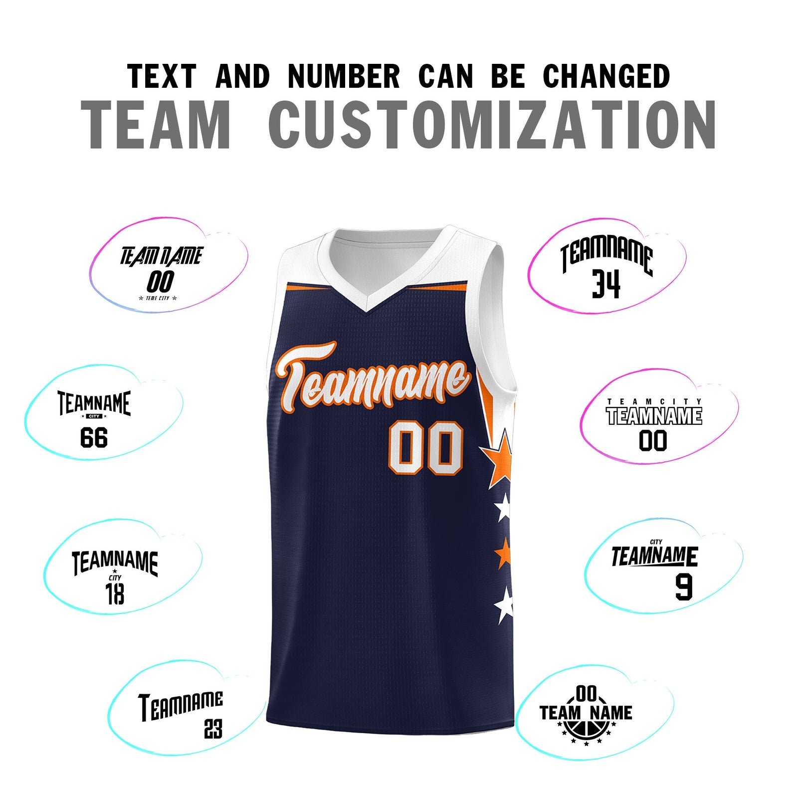 Custom Youth Basketball Uniform Navy White Two Tone Side Star Personalized Team Jersey
