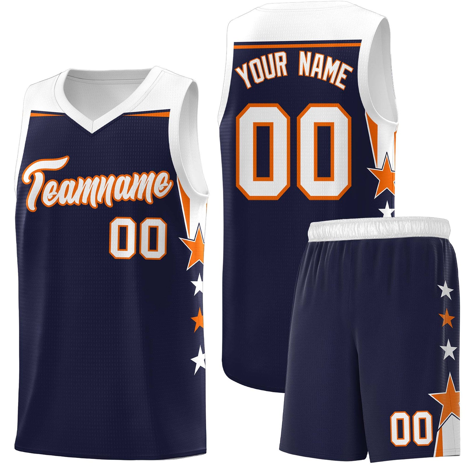 Custom Youth Basketball Uniform Navy White Two Tone Side Star Personalized Team Jersey
