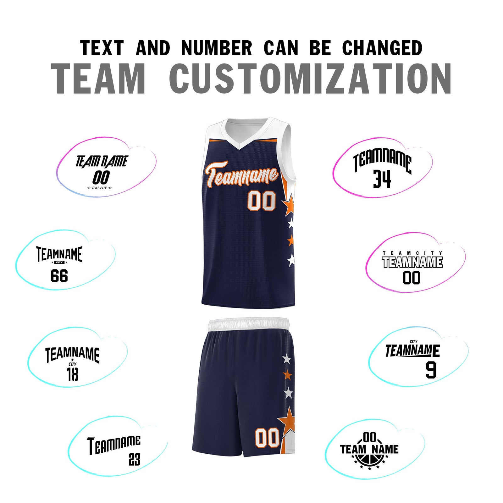 Custom Youth Basketball Uniform Navy White Two Tone Side Star Personalized Team Jersey