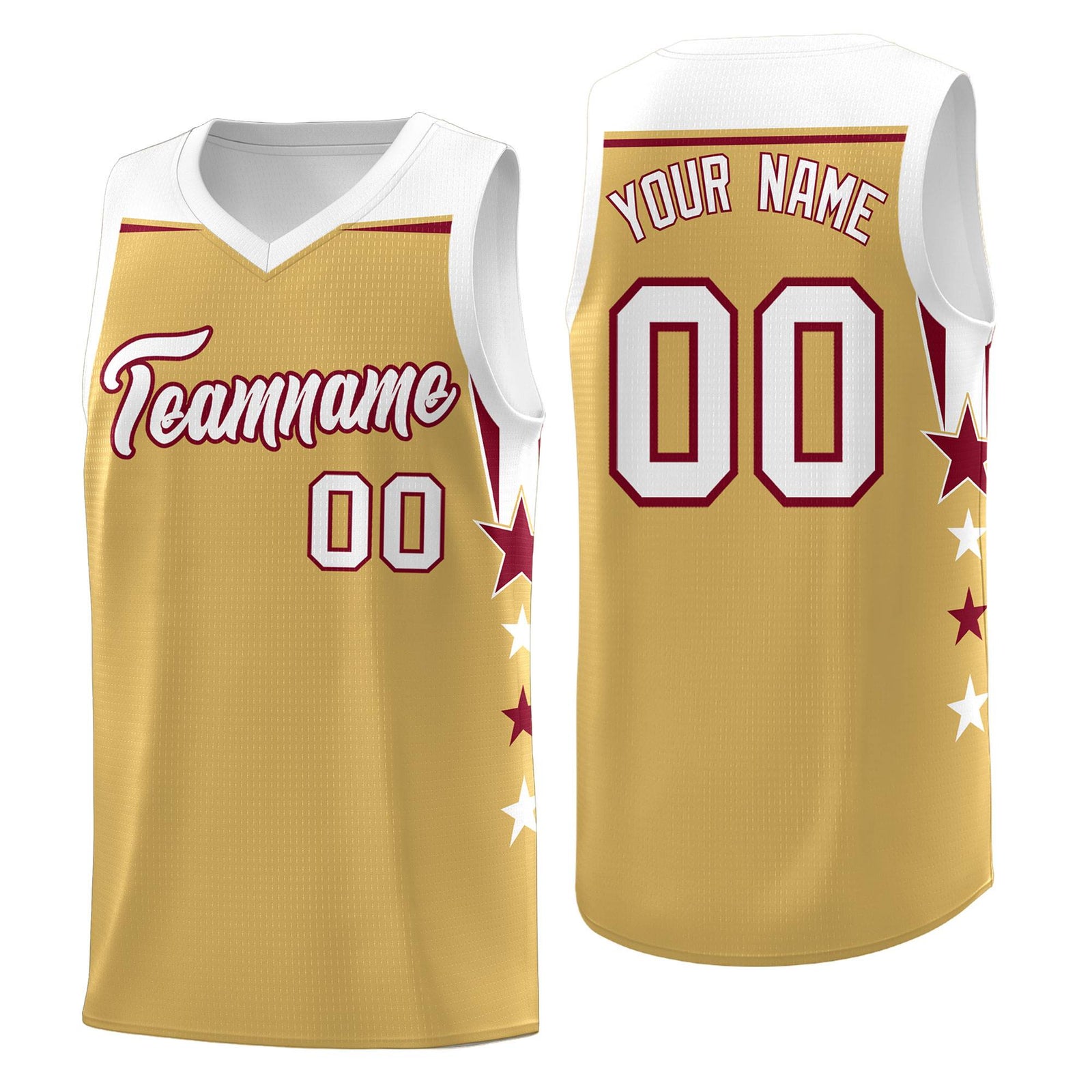 Custom Youth Basketball Uniform Old Gold White Two Tone Side Star Personalized Team Jersey