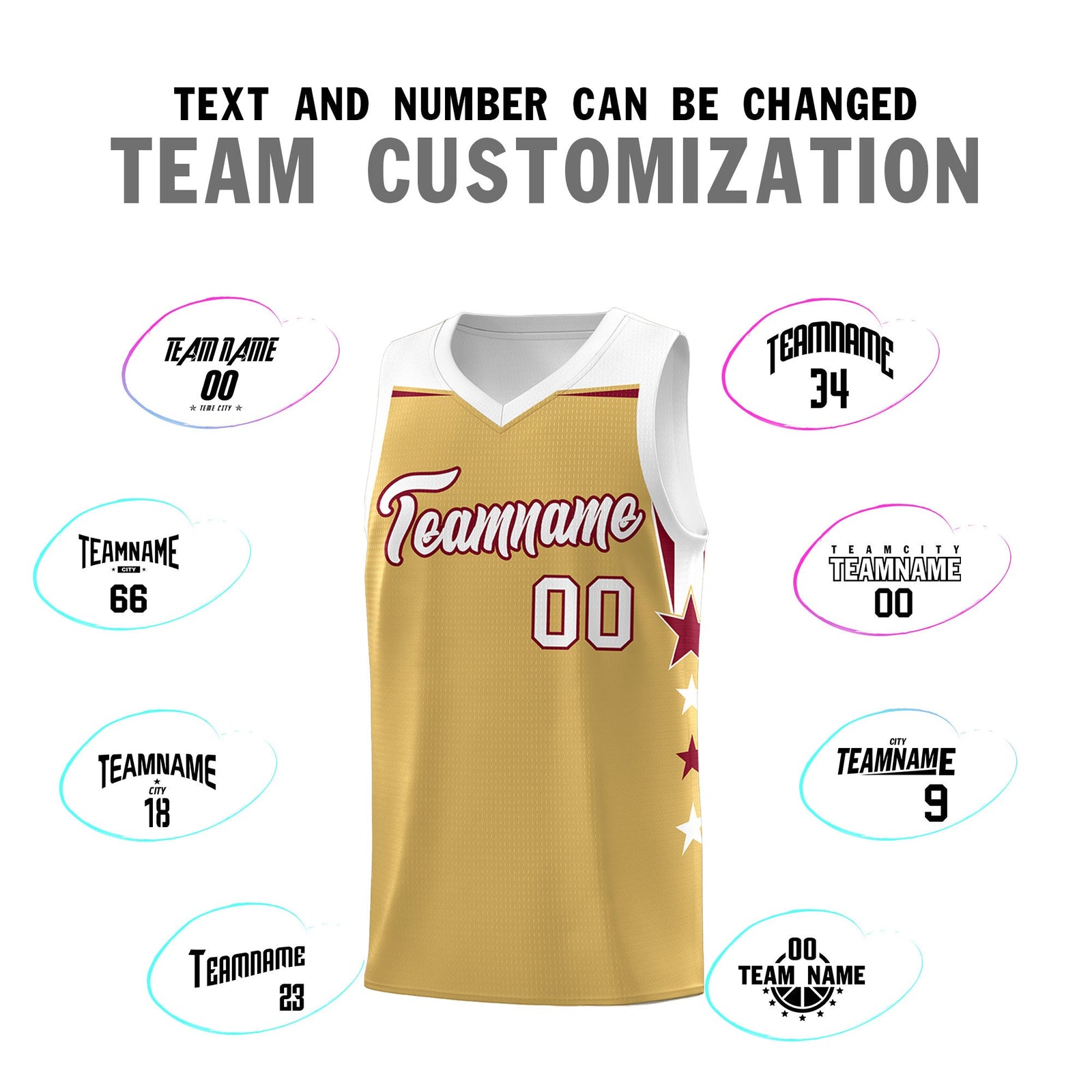Custom Youth Basketball Uniform Old Gold White Two Tone Side Star Personalized Team Jersey