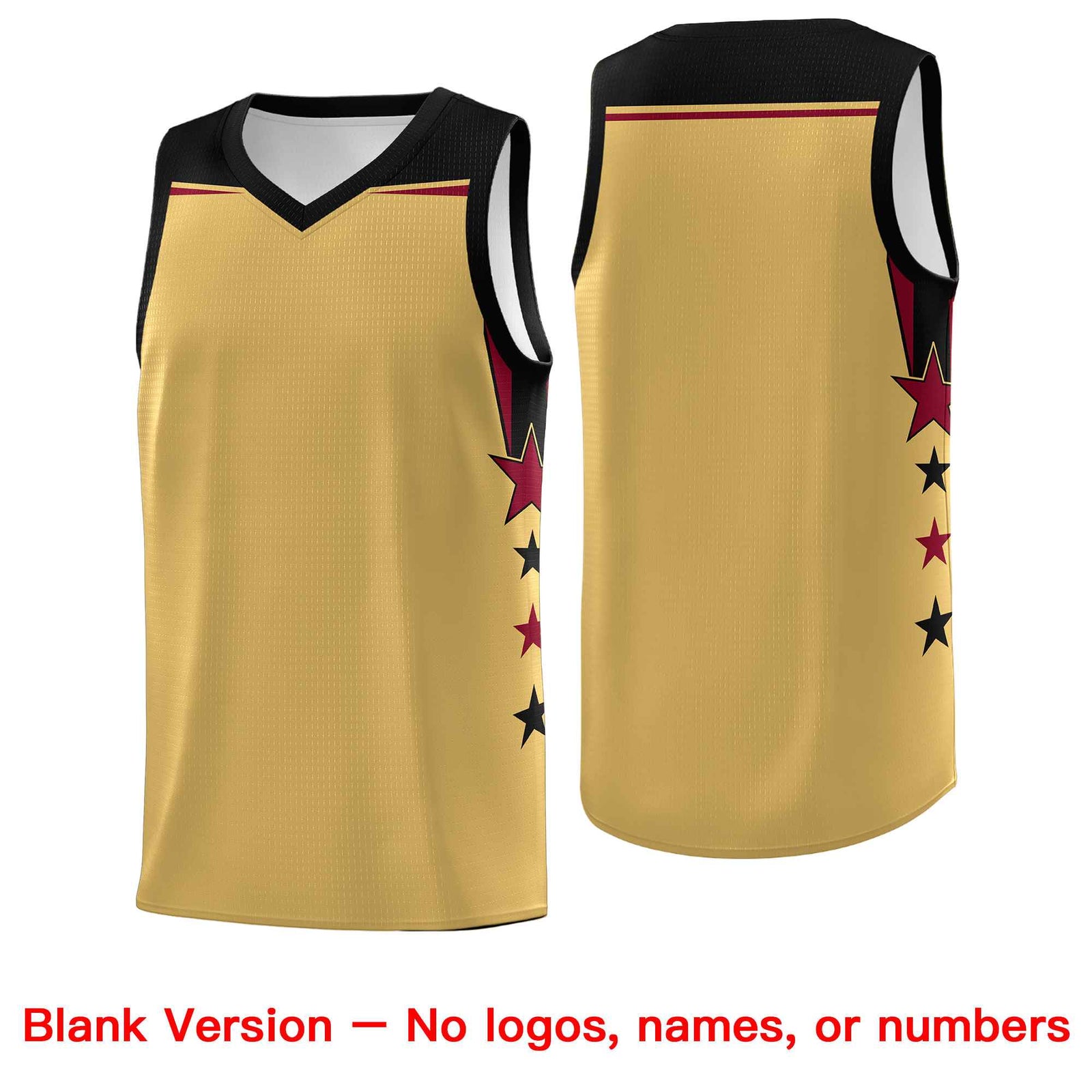 Custom Youth Basketball Uniform Old Gold Black Two Tone Side Star Personalized Team Jersey