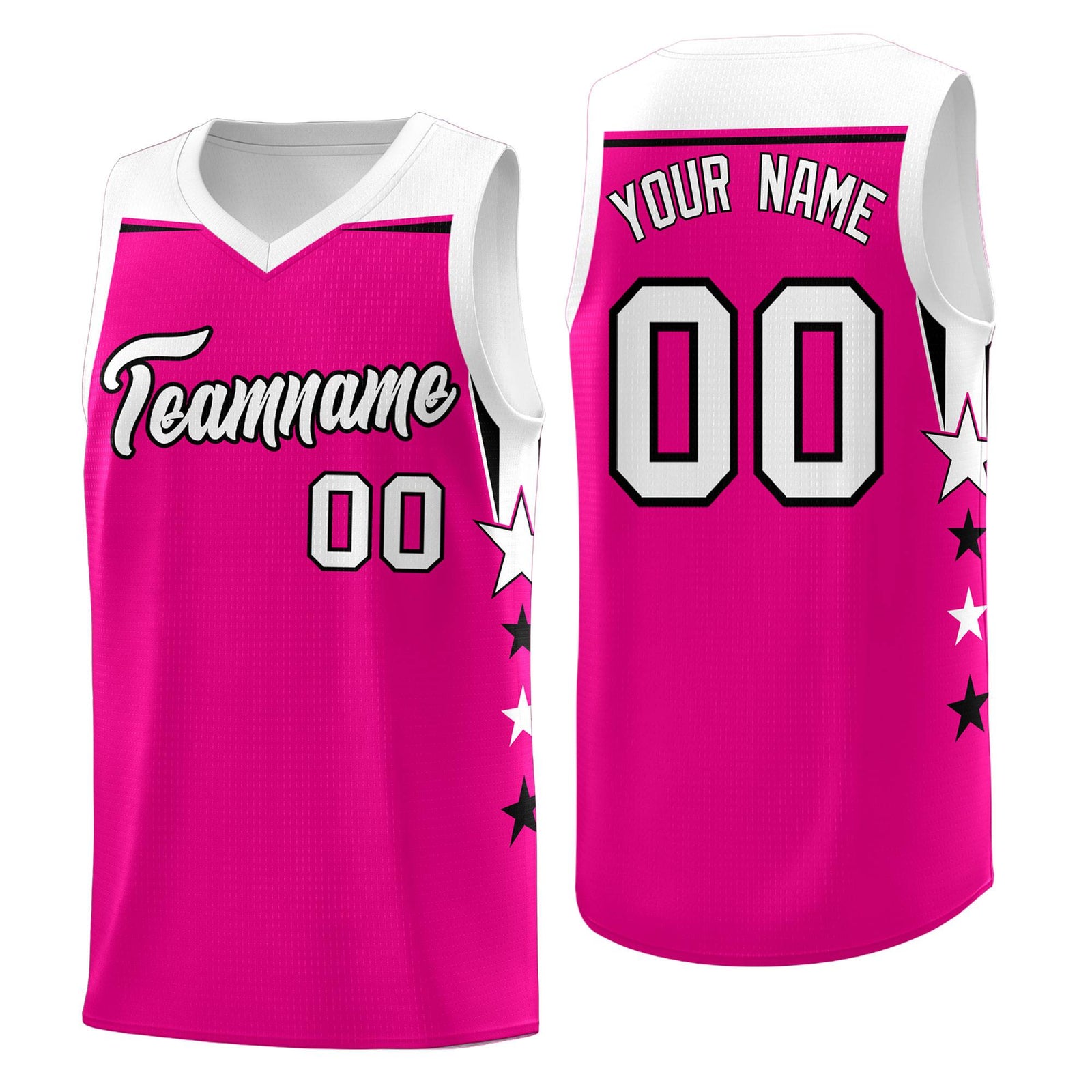 Custom Youth Basketball Uniform Pink White Two Tone Side Star Color Block Team Jersey