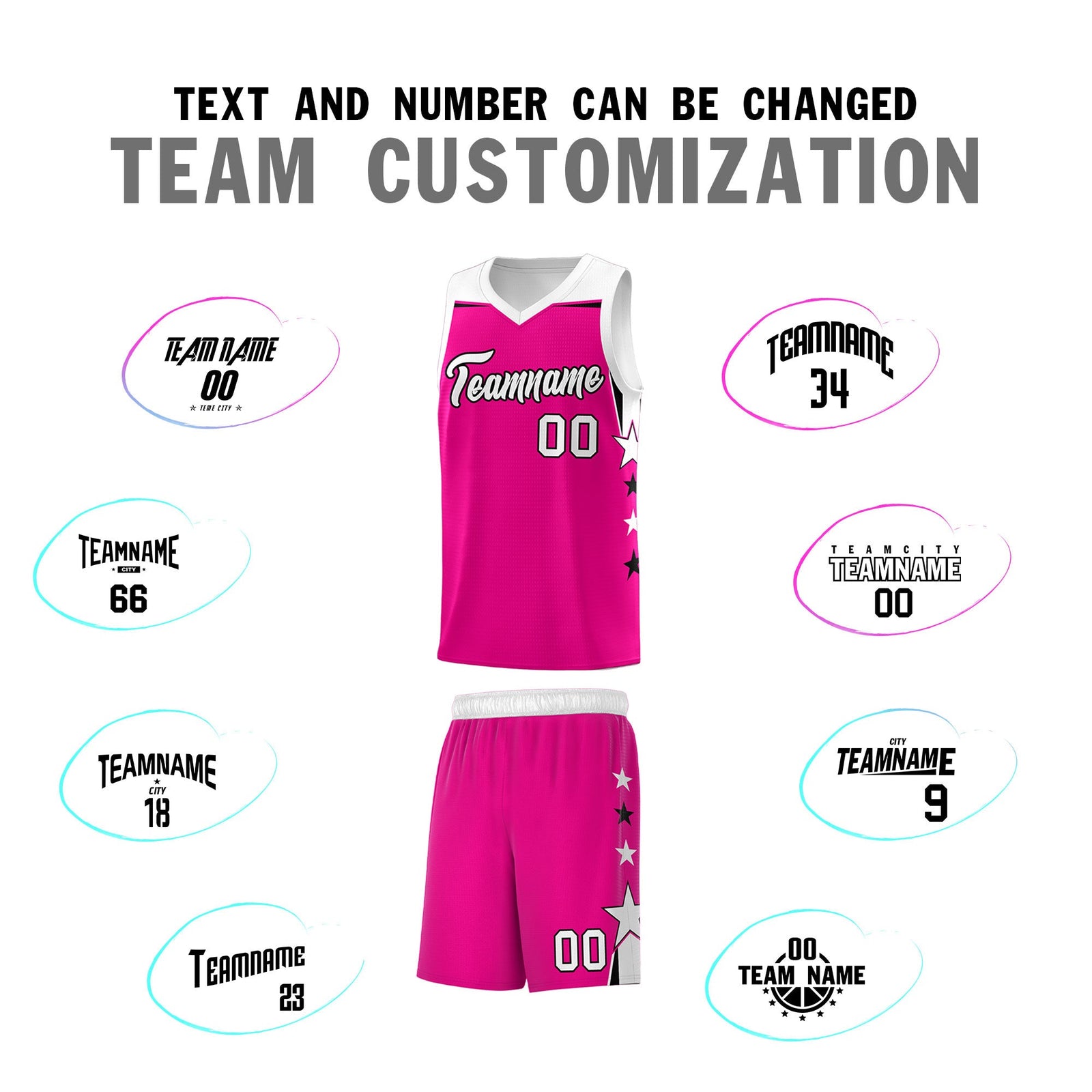 Custom Youth Basketball Uniform Pink White Two Tone Side Star Color Block Team Jersey
