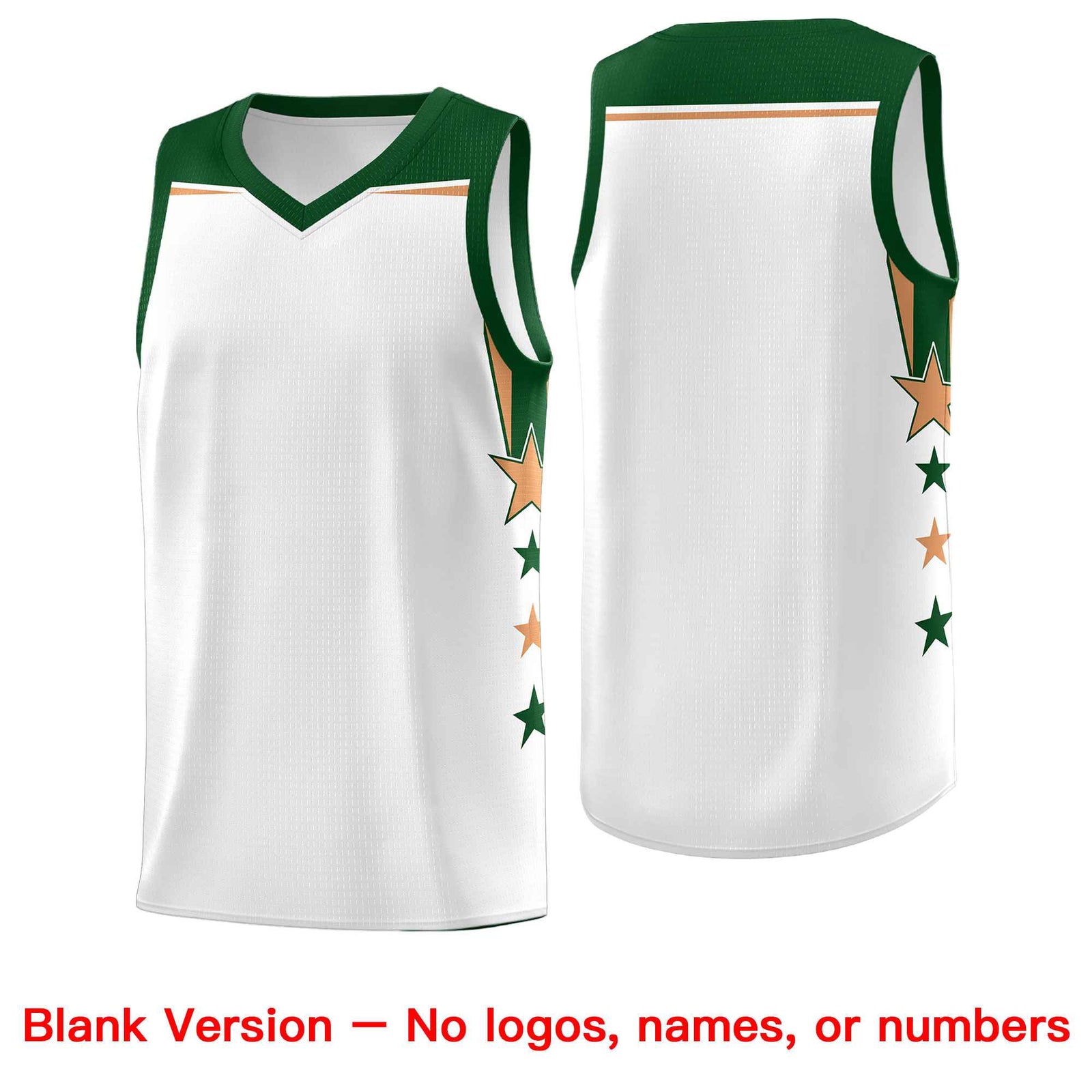 Custom Youth Basketball Uniform White Green Two Tone Side Star Add Name Number & Logo