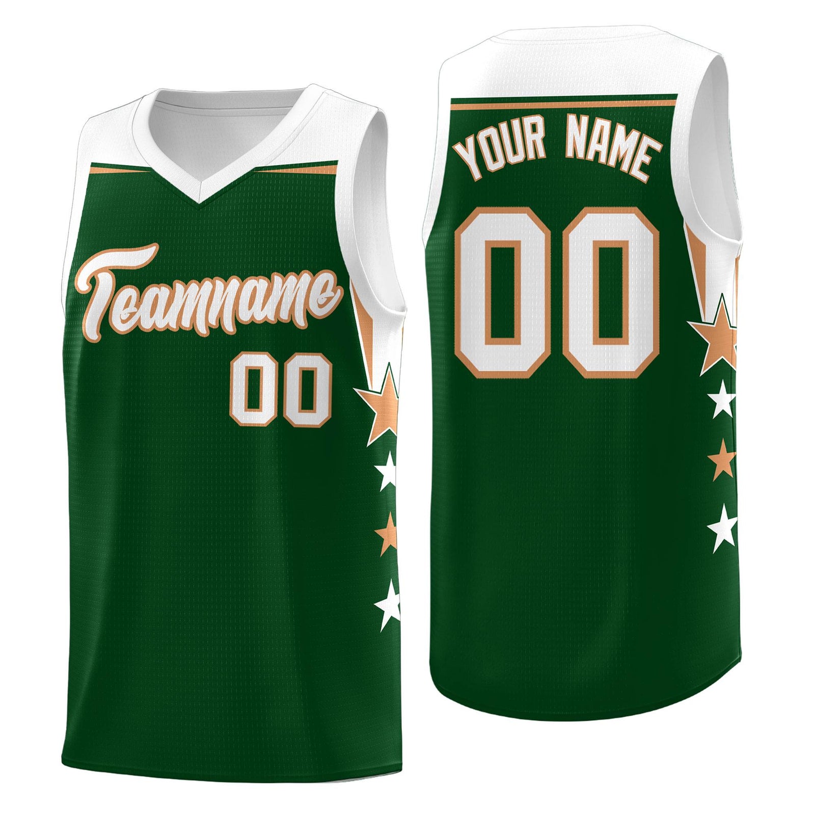 Custom Youth Basketball Uniform Green White Two Tone Side Star Personalized Team Jersey