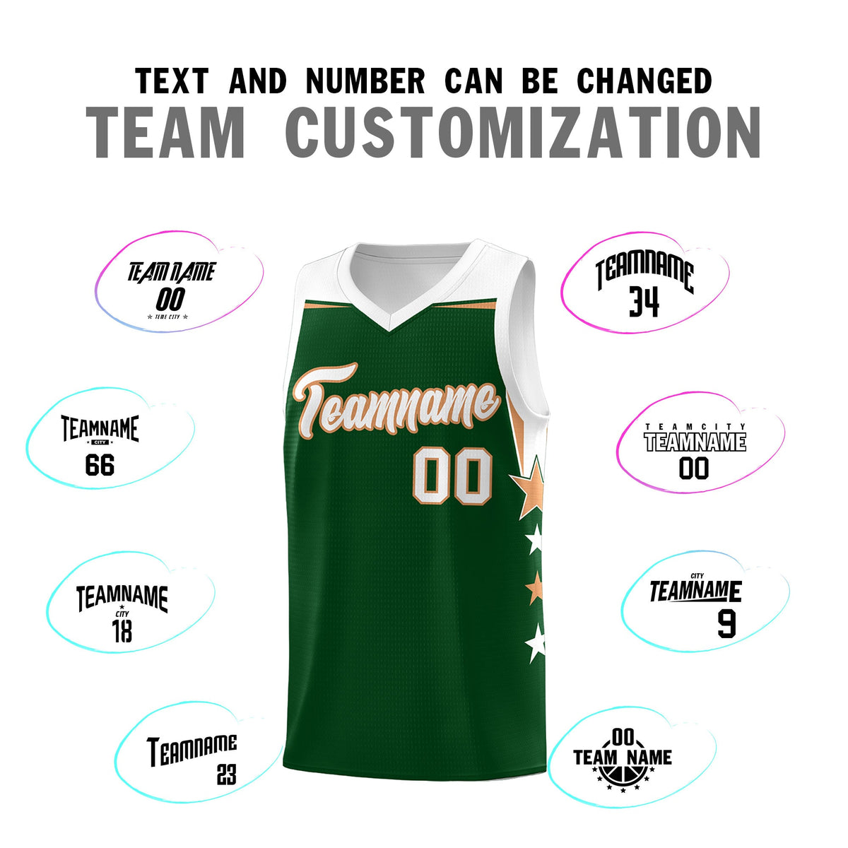 Custom Youth Basketball Uniform Green White Two Tone Side Star Personalized Team Jersey