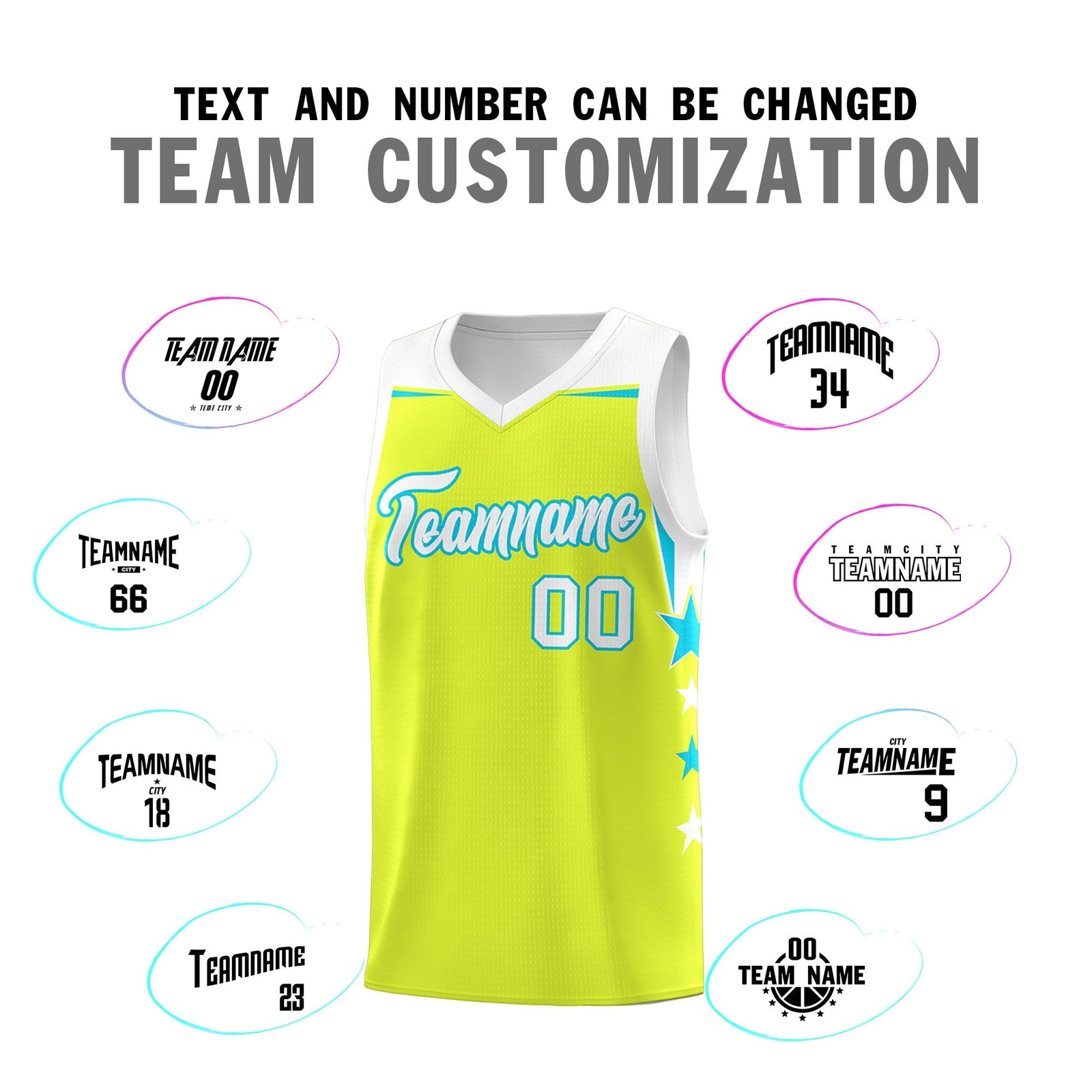 Custom Youth Basketball Uniform Fluorescent Green White Two Tone Side Star Personalized Team Jersey
