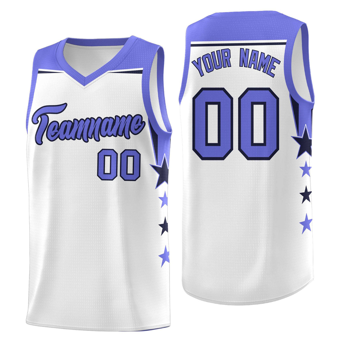 Custom Youth Basketball Uniform White Purple Two Tone Side Star Add Name Number &amp; Logo