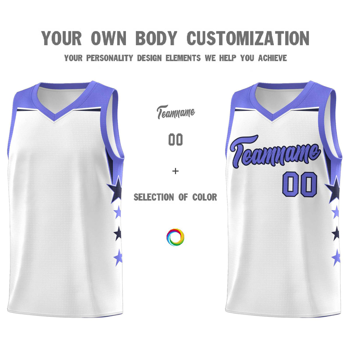 Custom Youth Basketball Uniform White Purple Two Tone Side Star Add Name Number &amp; Logo