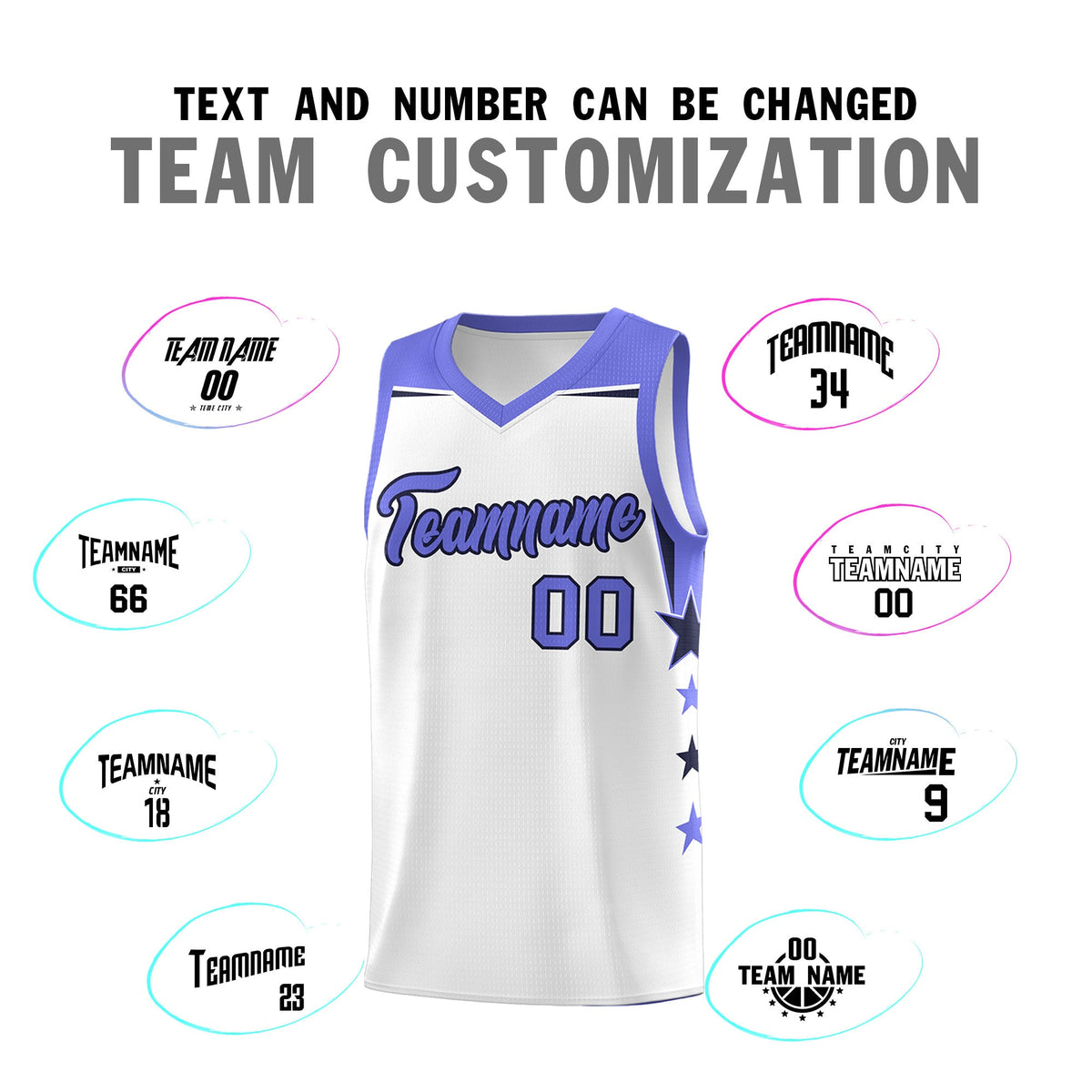 Custom Youth Basketball Uniform White Purple Two Tone Side Star Add Name Number &amp; Logo