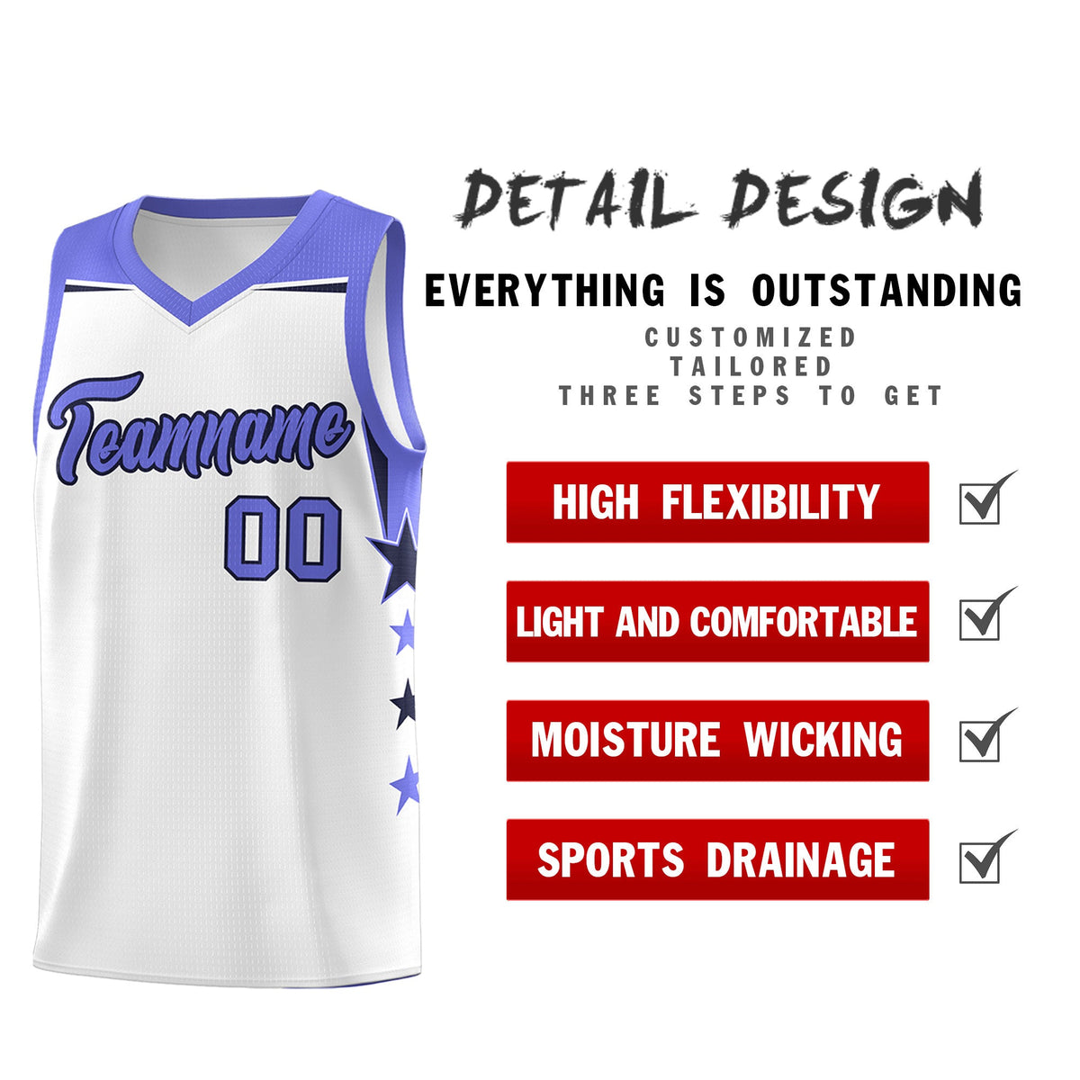 Custom Youth Basketball Uniform White Purple Two Tone Side Star Add Name Number &amp; Logo