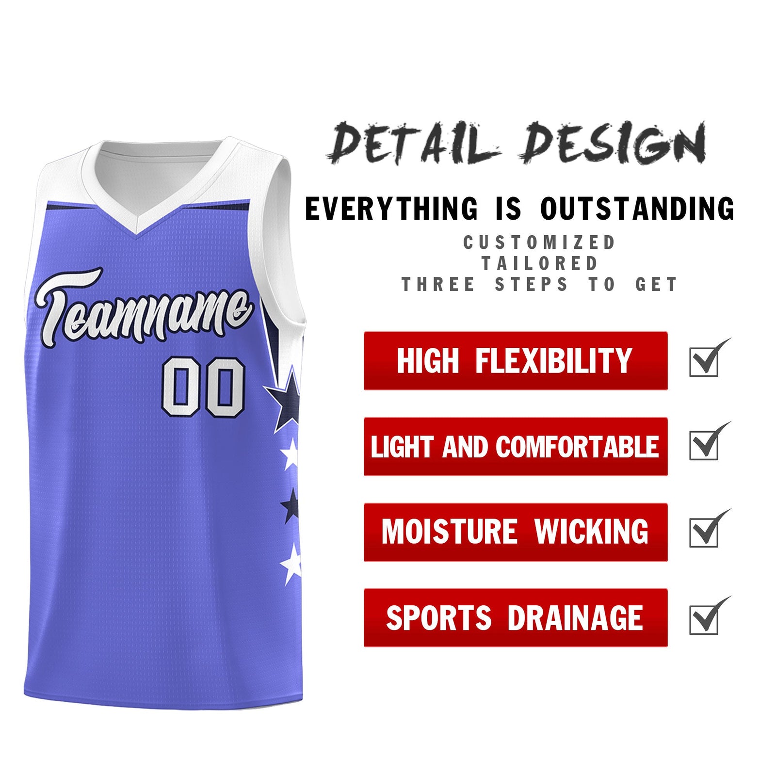 Custom Youth Basketball Uniform Purple White Two Tone Side Star Personalized Team Jersey