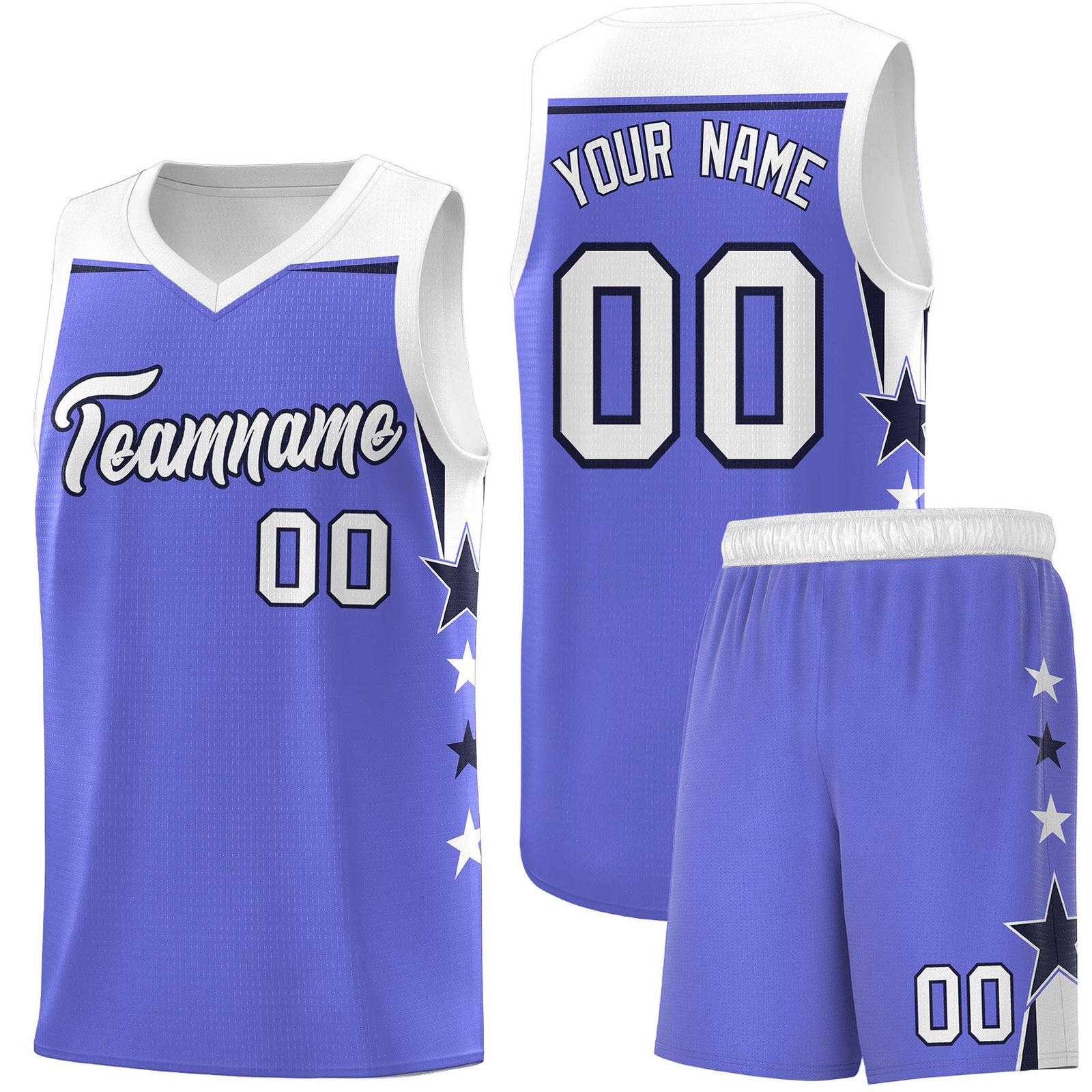 Custom Youth Basketball Uniform Purple White Two Tone Side Star Personalized Team Jersey