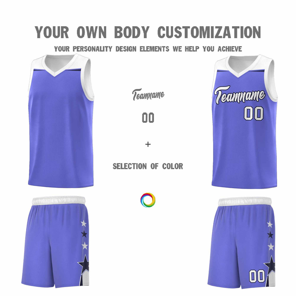 Custom Youth Basketball Uniform Purple White Two Tone Side Star Personalized Team Jersey