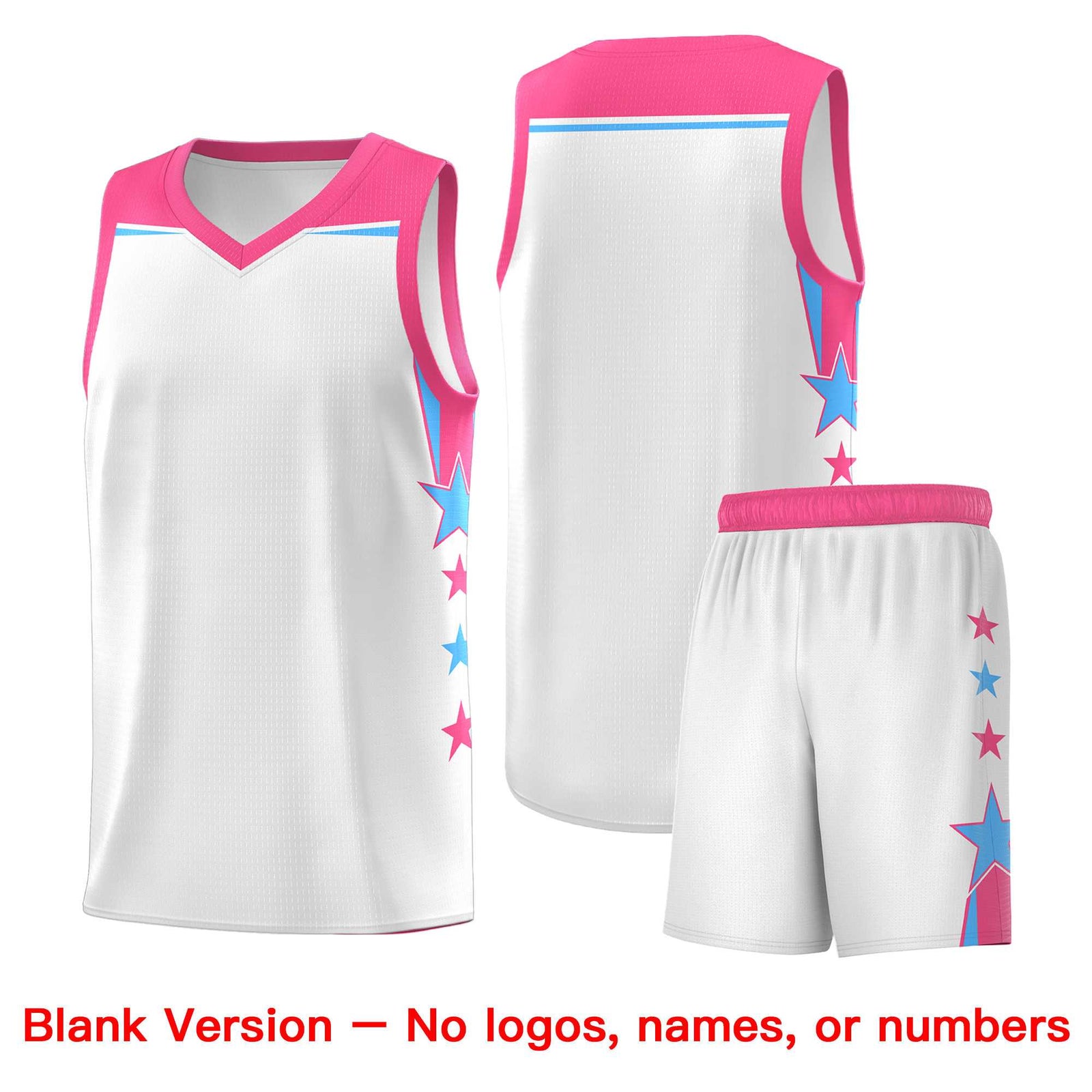 Custom Youth Basketball Uniform White Pink Two Tone Side Star Add Name Number & Logo