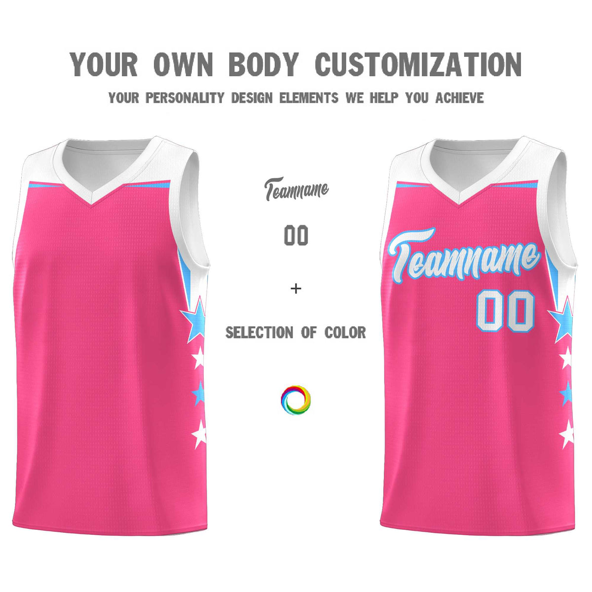 Custom Youth Basketball Uniform Pink White Two Tone Side Star Personalized Team Jersey