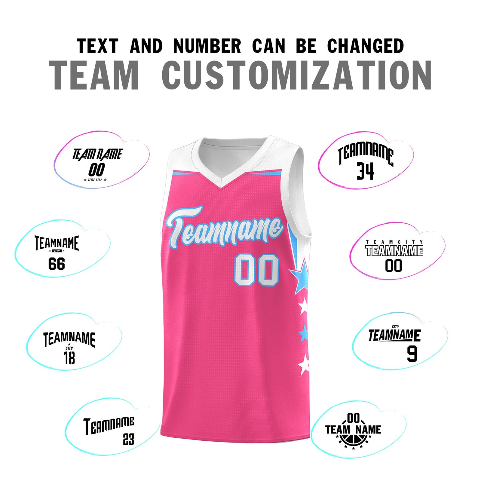 Custom Youth Basketball Uniform Pink White Two Tone Side Star Personalized Team Jersey