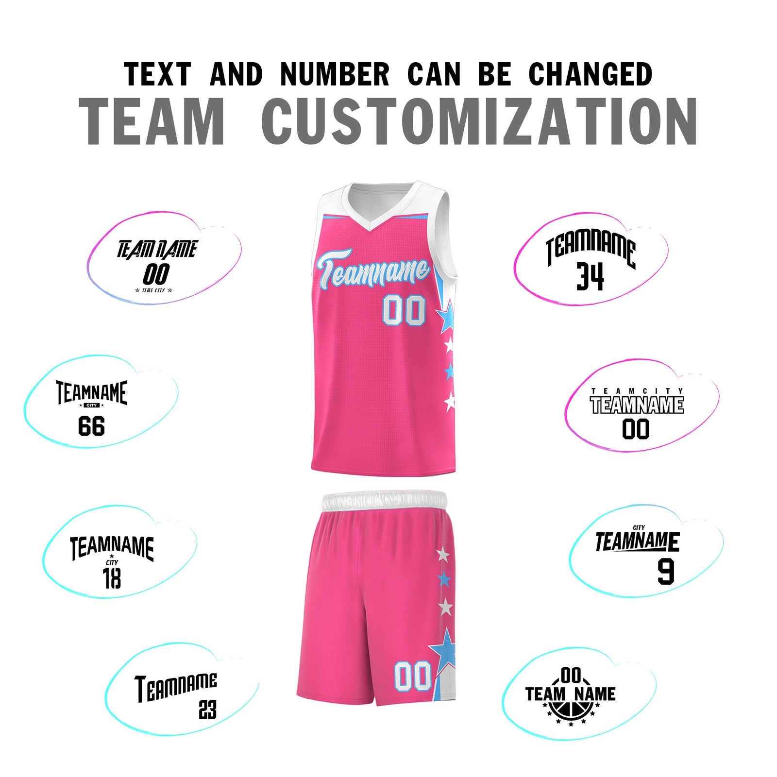Custom Youth Basketball Uniform Pink White Two Tone Side Star Personalized Team Jersey
