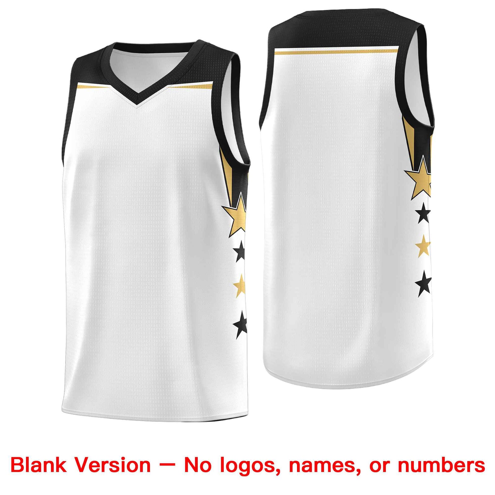 Custom Youth Basketball Uniform White Black Two Tone Side Star Add Name Number & Logo