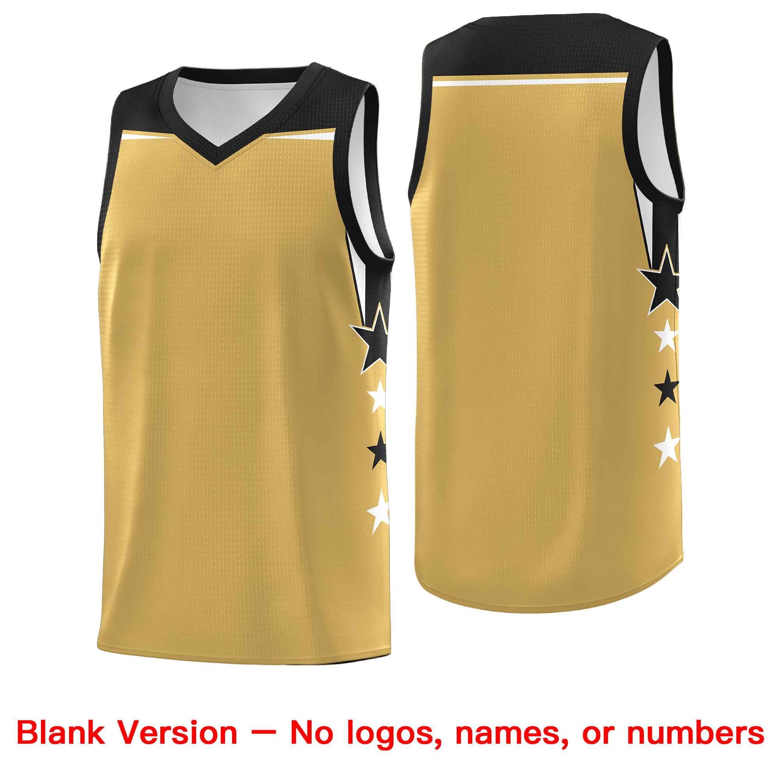 Custom Youth Basketball Uniform Old Gold Black Two Tone Side Star Color Block Team Jersey