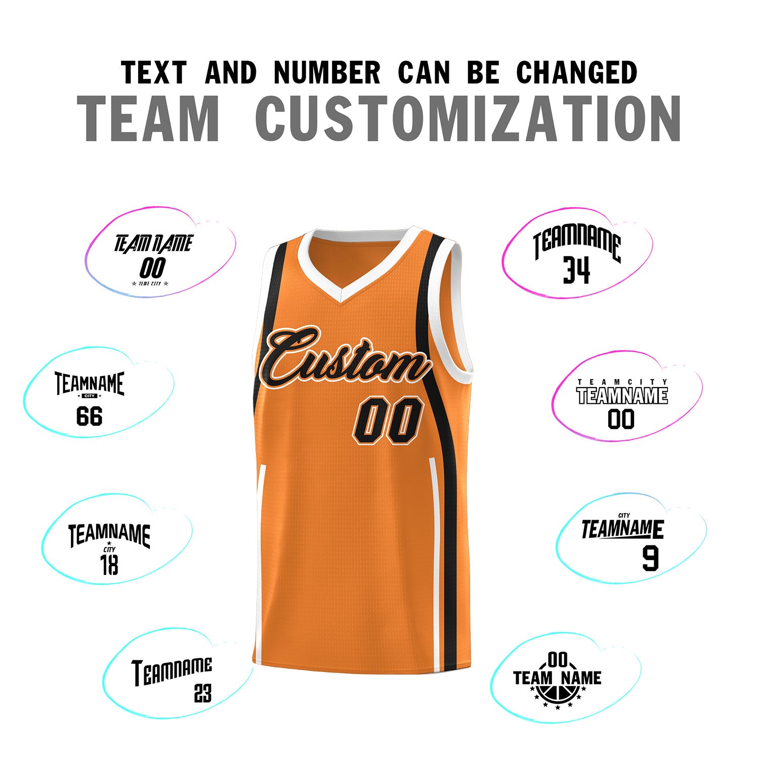 Custom Gold Orange Black-White Ribbon Pattern Basketball Kits