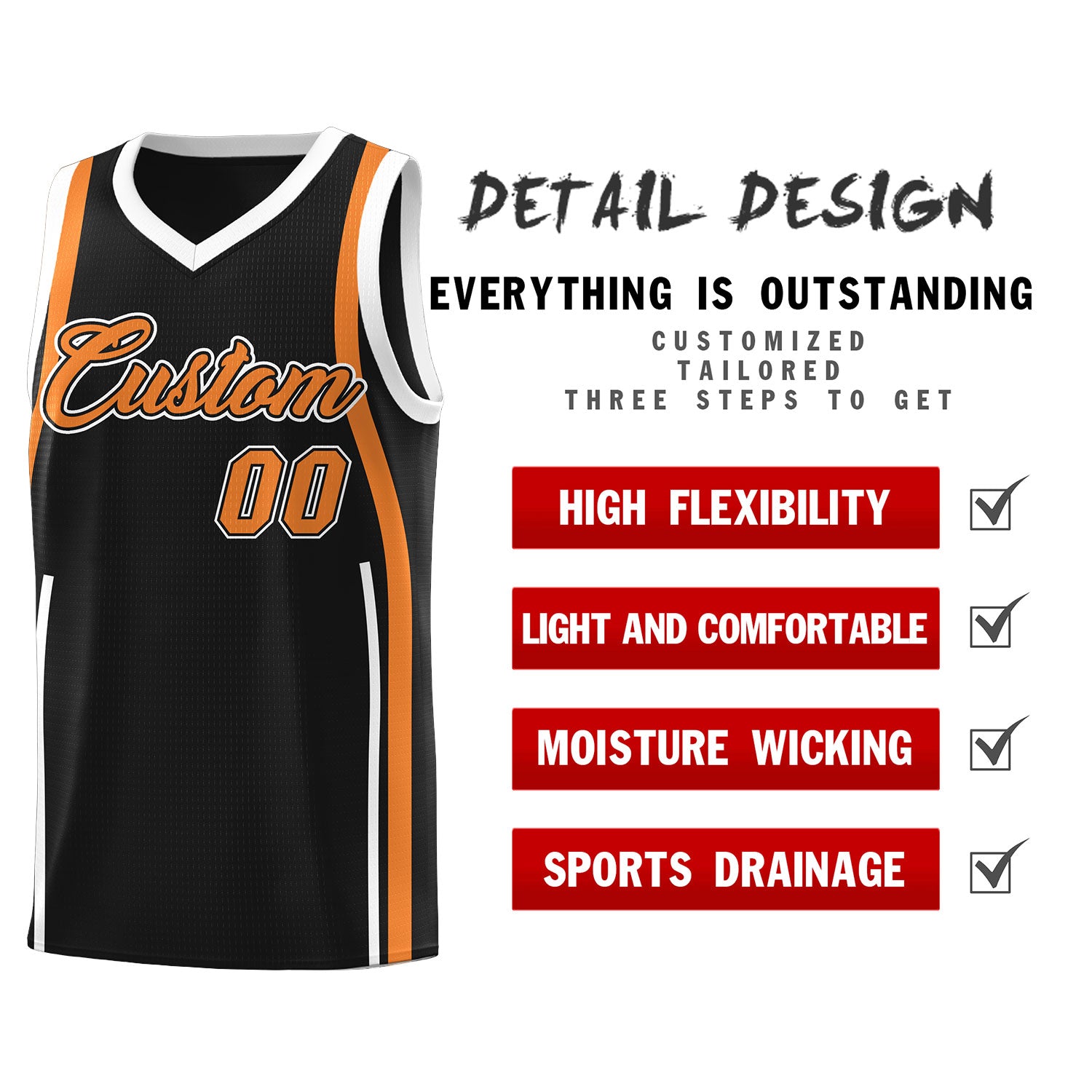 Custom Black Gold Orange-White Ribbon Pattern Basketball Kits