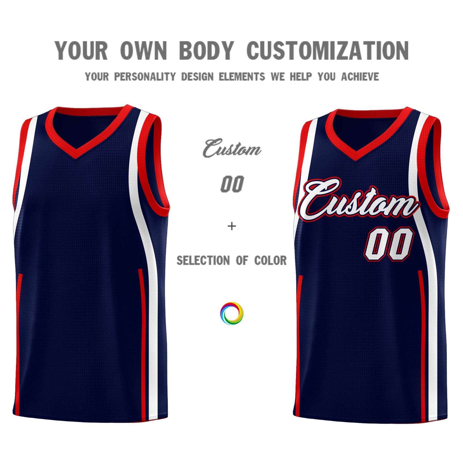 Custom Navy Red-White Ribbon Pattern Basketball Kits