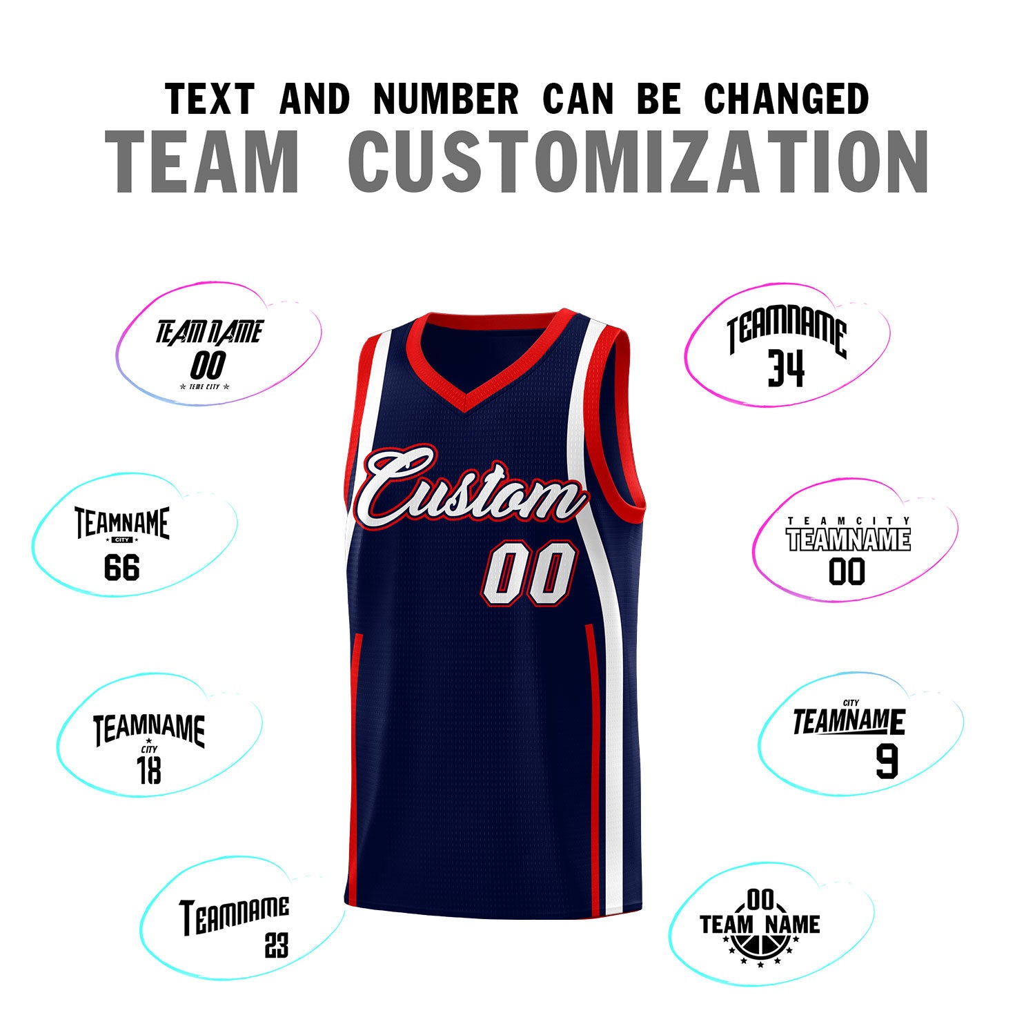 Custom Navy Red-White Ribbon Pattern Basketball Kits