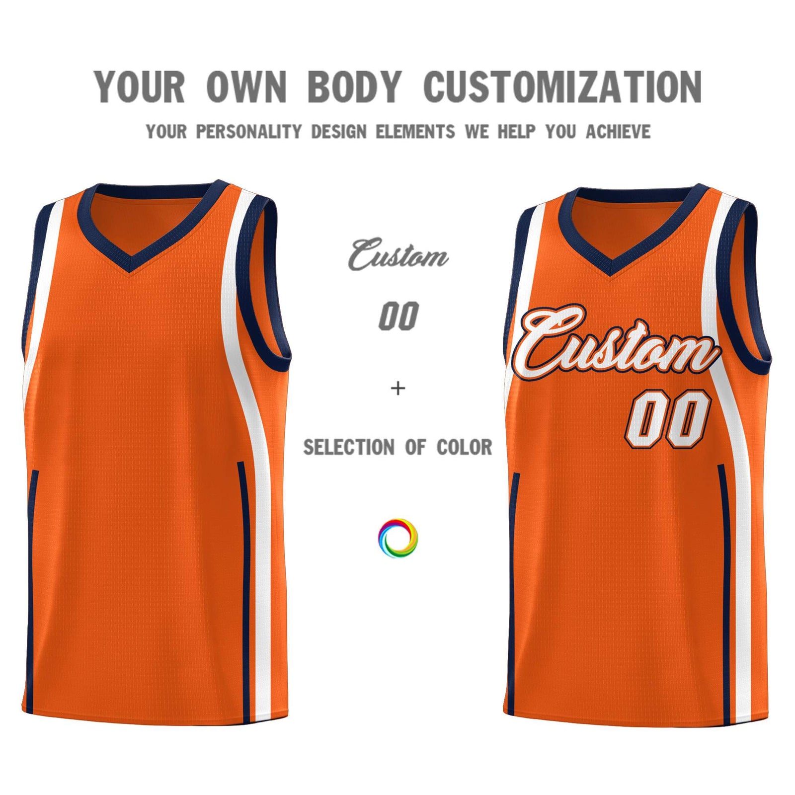 Custom Orange Navy-White Ribbon Pattern Basketball Kits