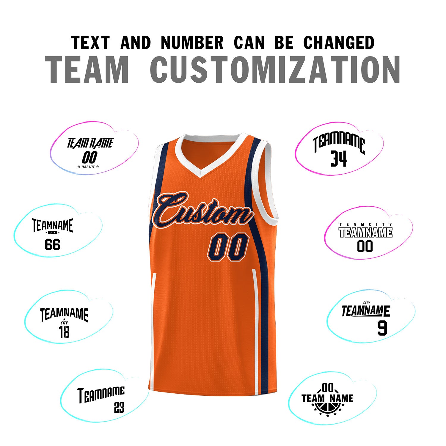 Custom Orange Navy-White Ribbon Pattern Basketball Kits