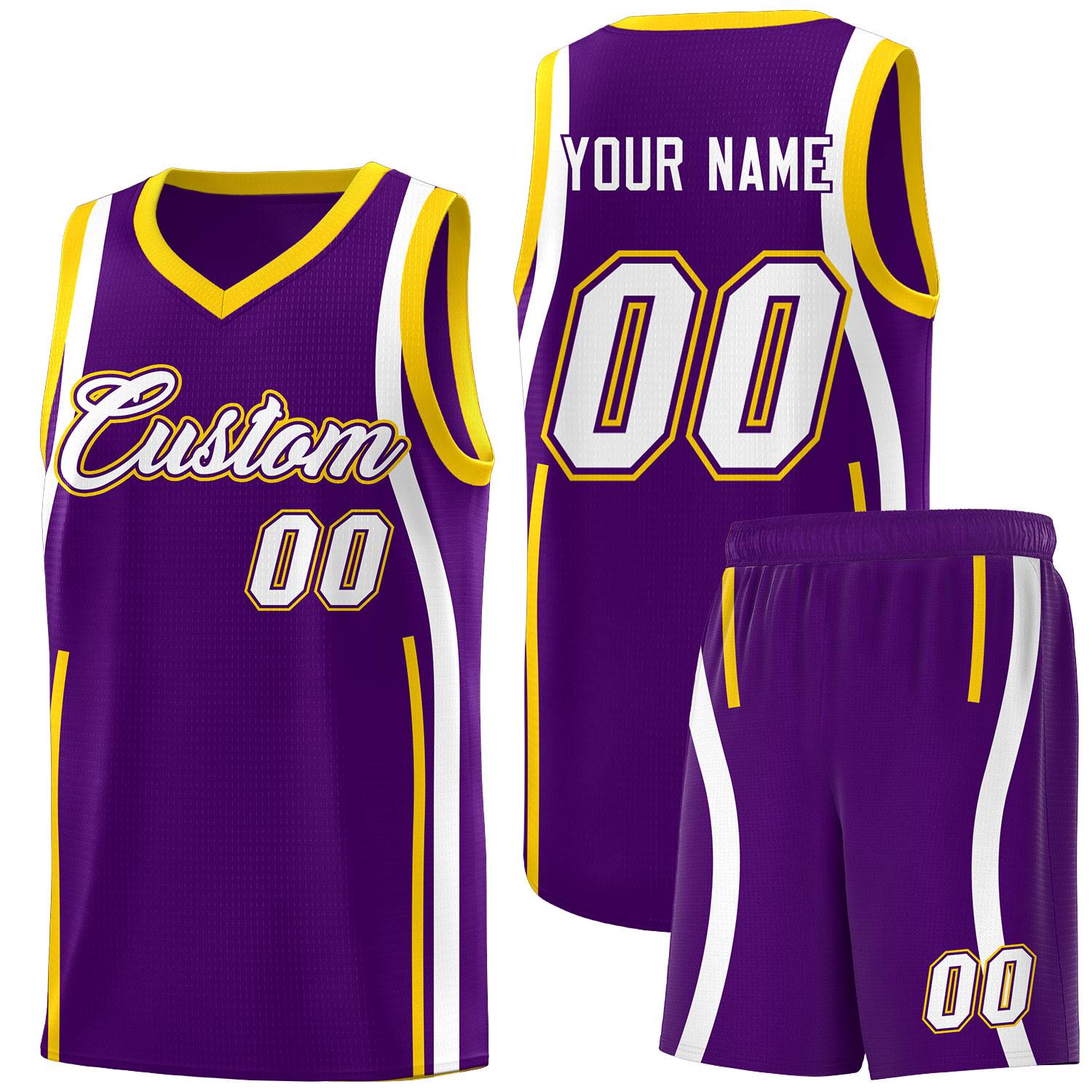 Custom Purple White-Gold Ribbon Pattern Basketball Kits