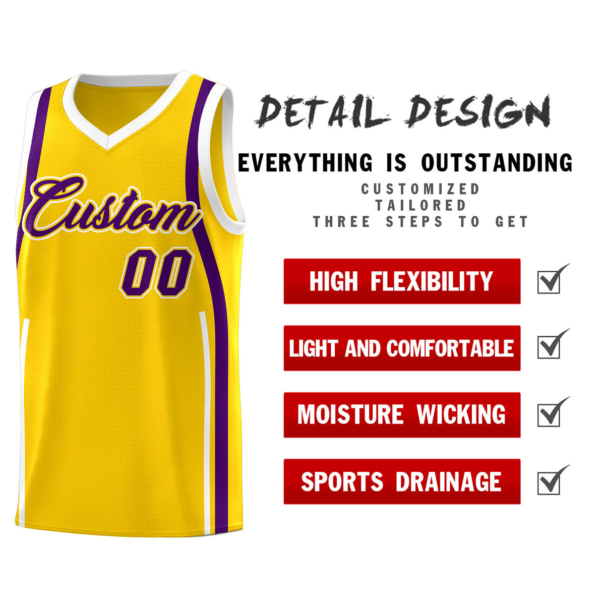 Custom Gold Purple-White Ribbon Pattern Basketball Kits