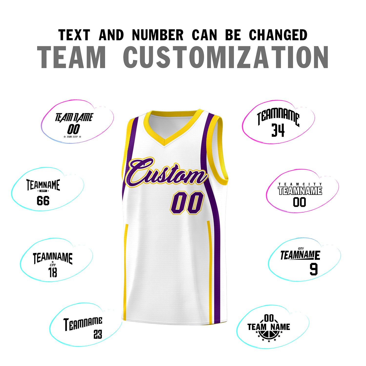 Custom White Purple-Gold Ribbon Pattern Basketball Kits