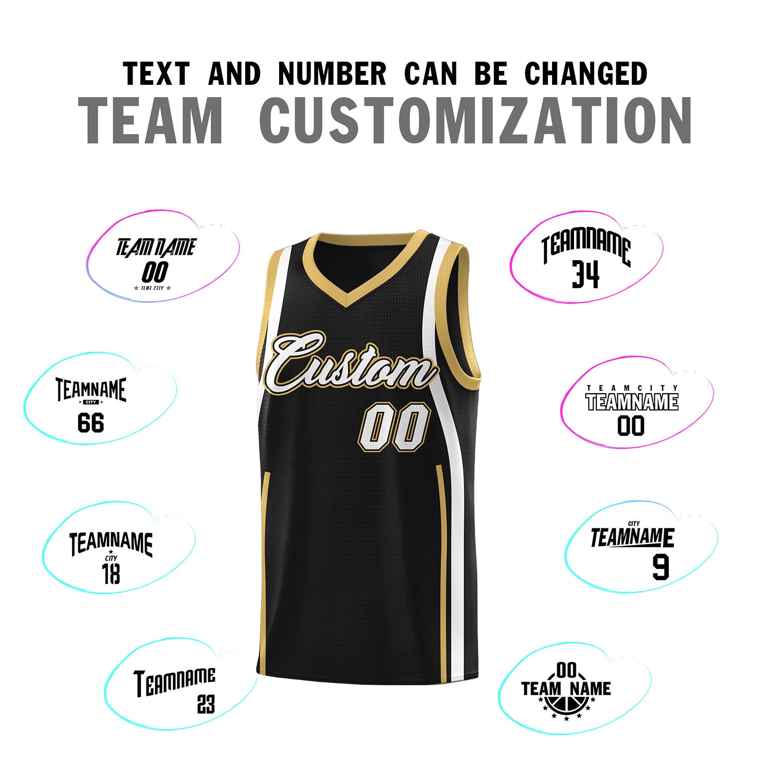 Custom Black Old Gold-White Ribbon Pattern Basketball Kits