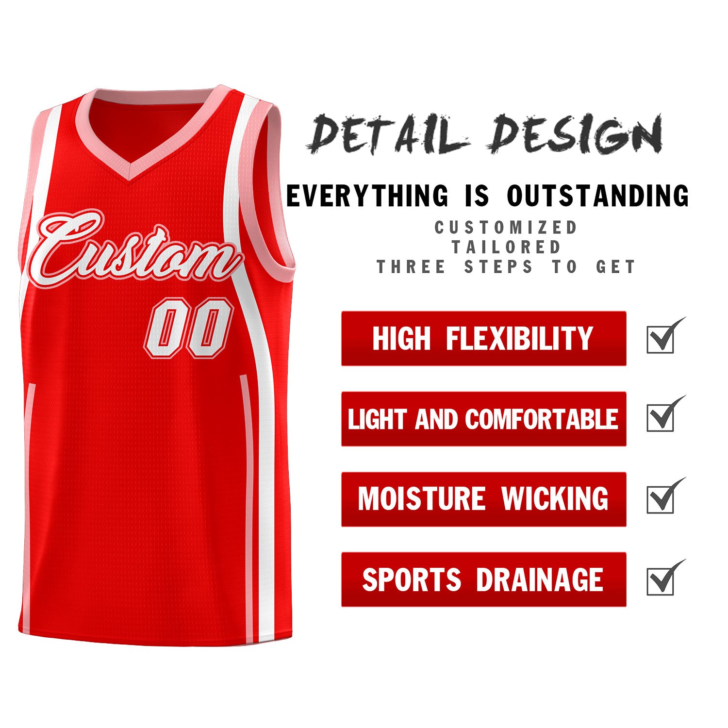 Custom Light Red Light Pink-White Ribbon Pattern Basketball Kits