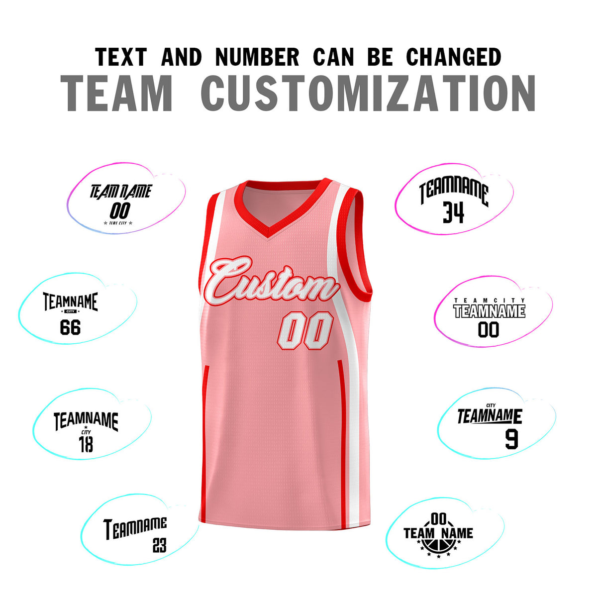 Custom Light Pink Light Red-White Ribbon Pattern Basketball Kits