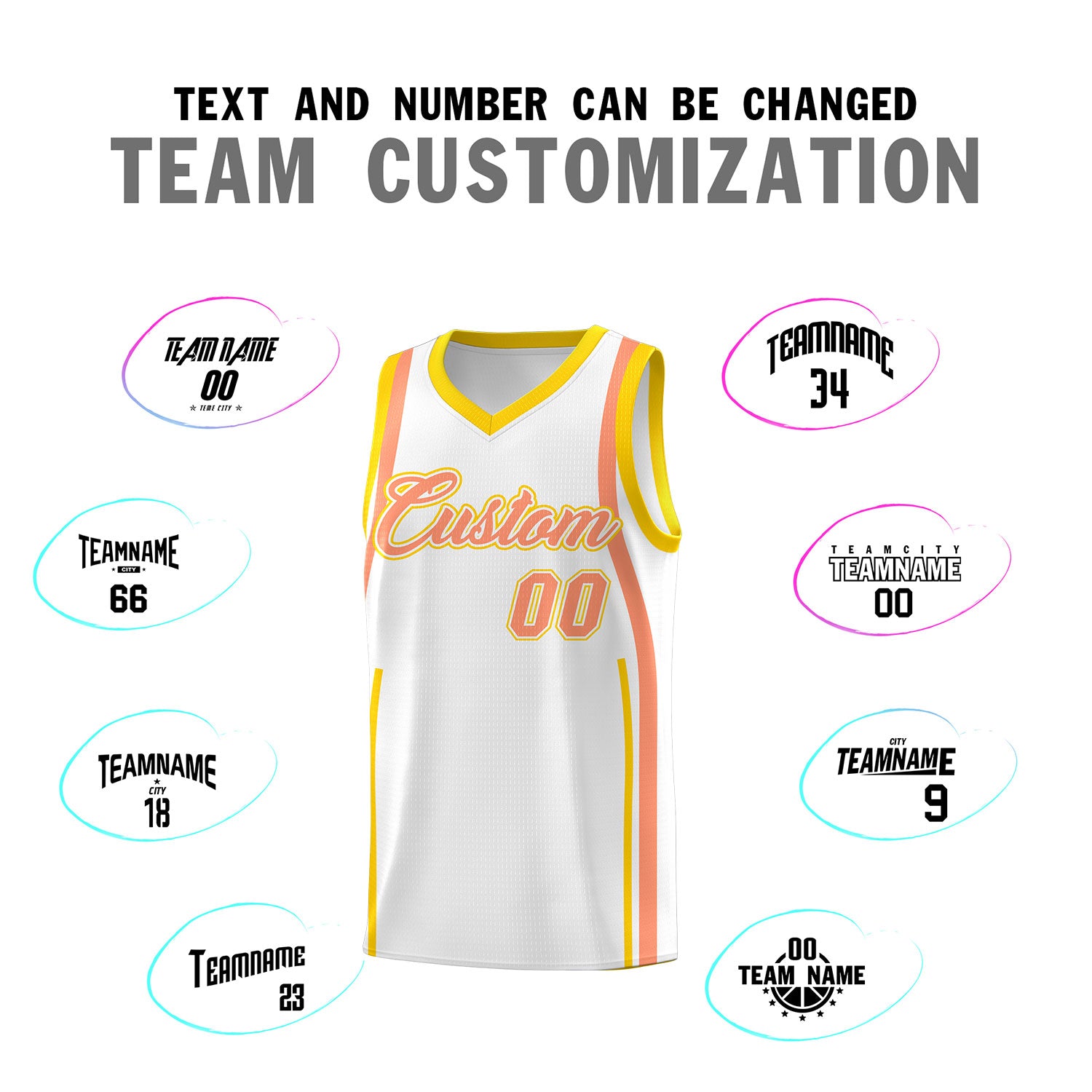 Custom White Light Orange-Gold Ribbon Pattern Basketball Kits