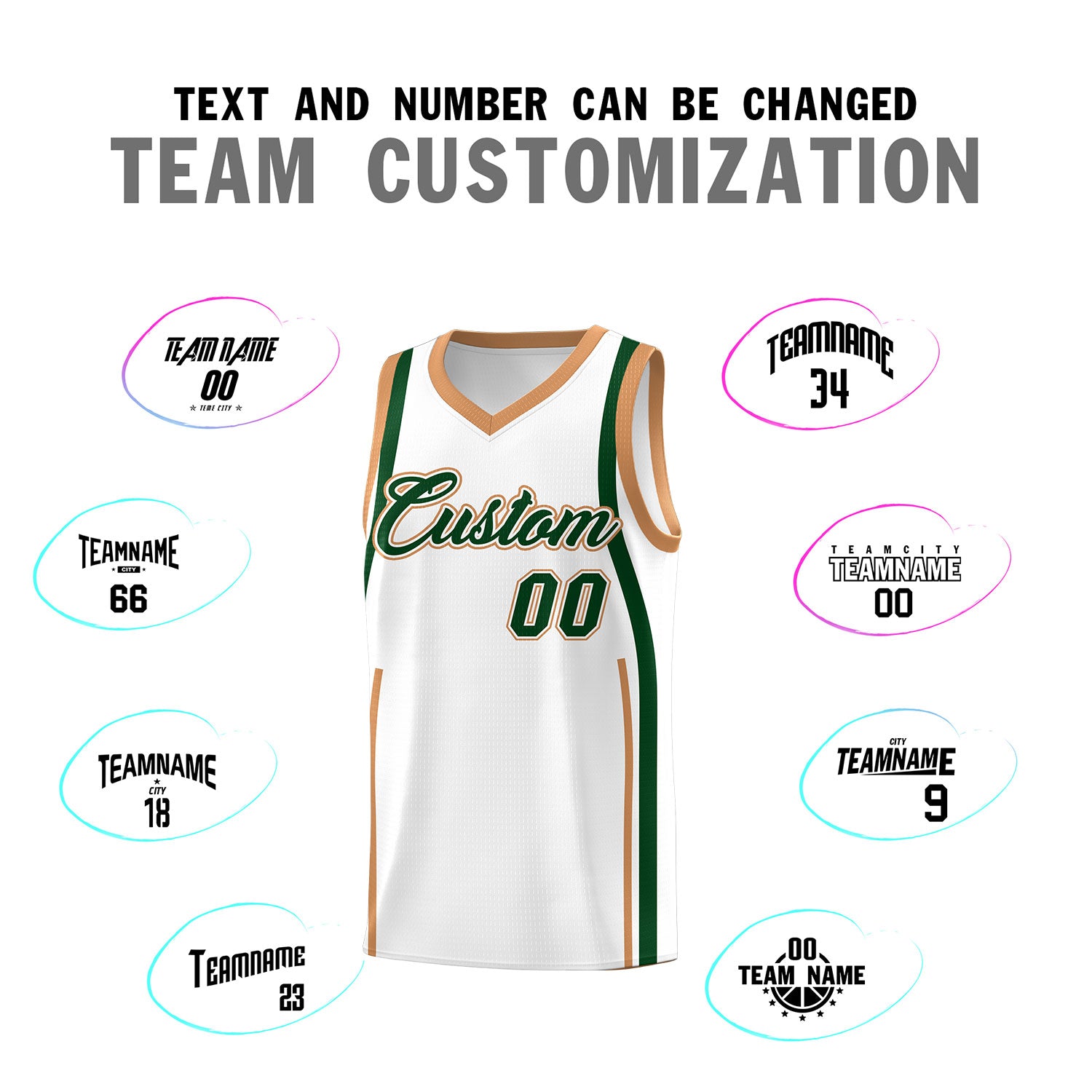 Custom White Green-Buckskin Brown Ribbon Pattern Basketball Kits