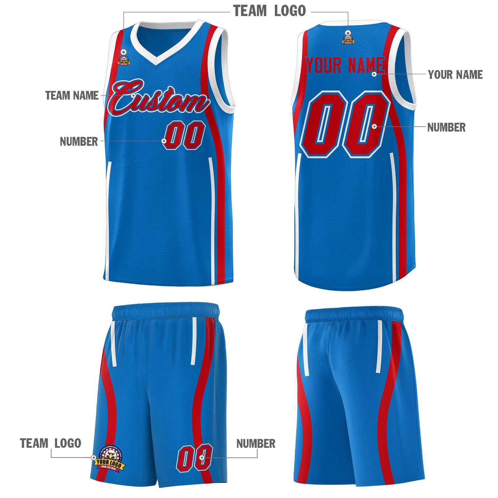 Custom Royal Red-White Ribbon Pattern Basketball Kits
