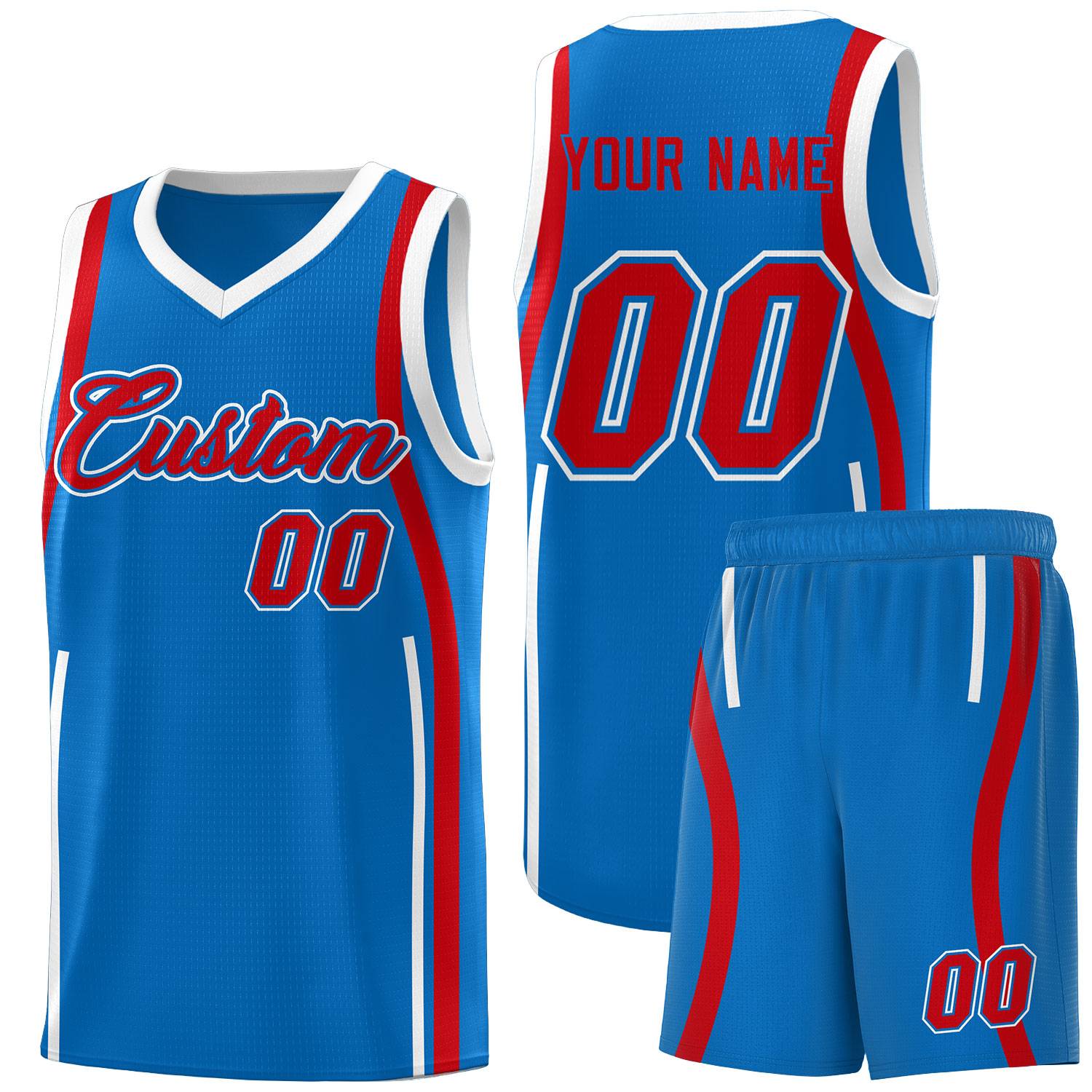 Custom Royal Red-White Ribbon Pattern Basketball Kits
