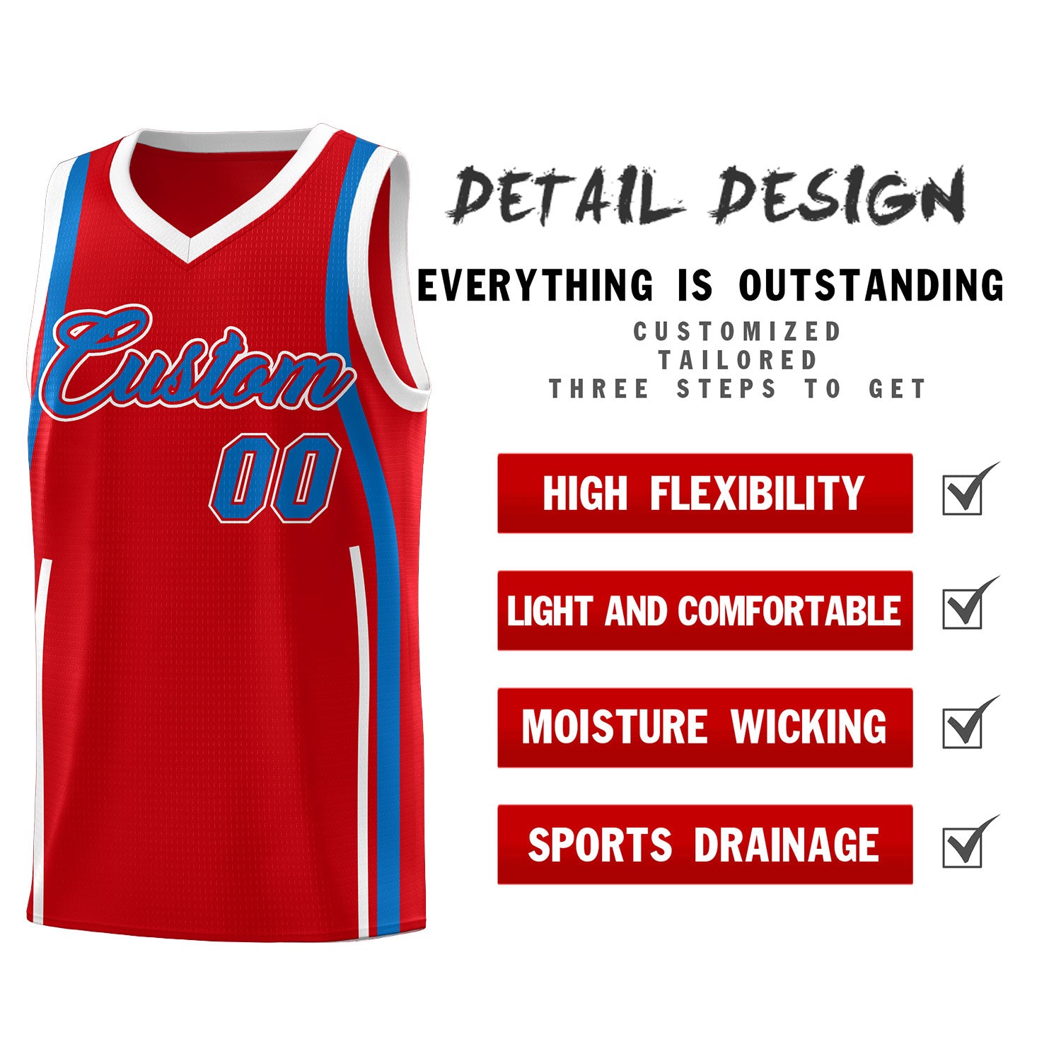 Custom Red Royal-White Ribbon Pattern Basketball Kits