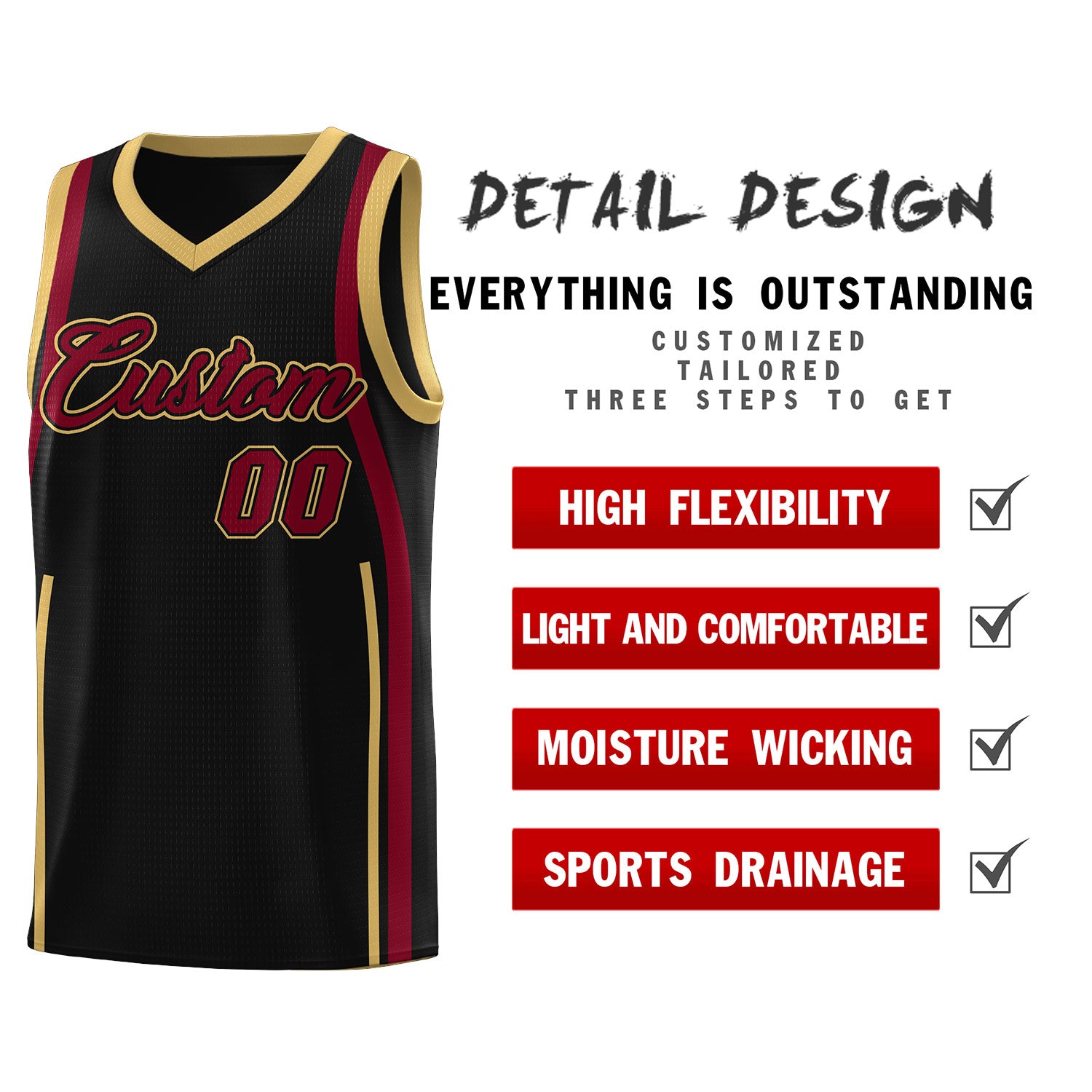Custom Black Crimson-Old Gold Ribbon Pattern Basketball Kits