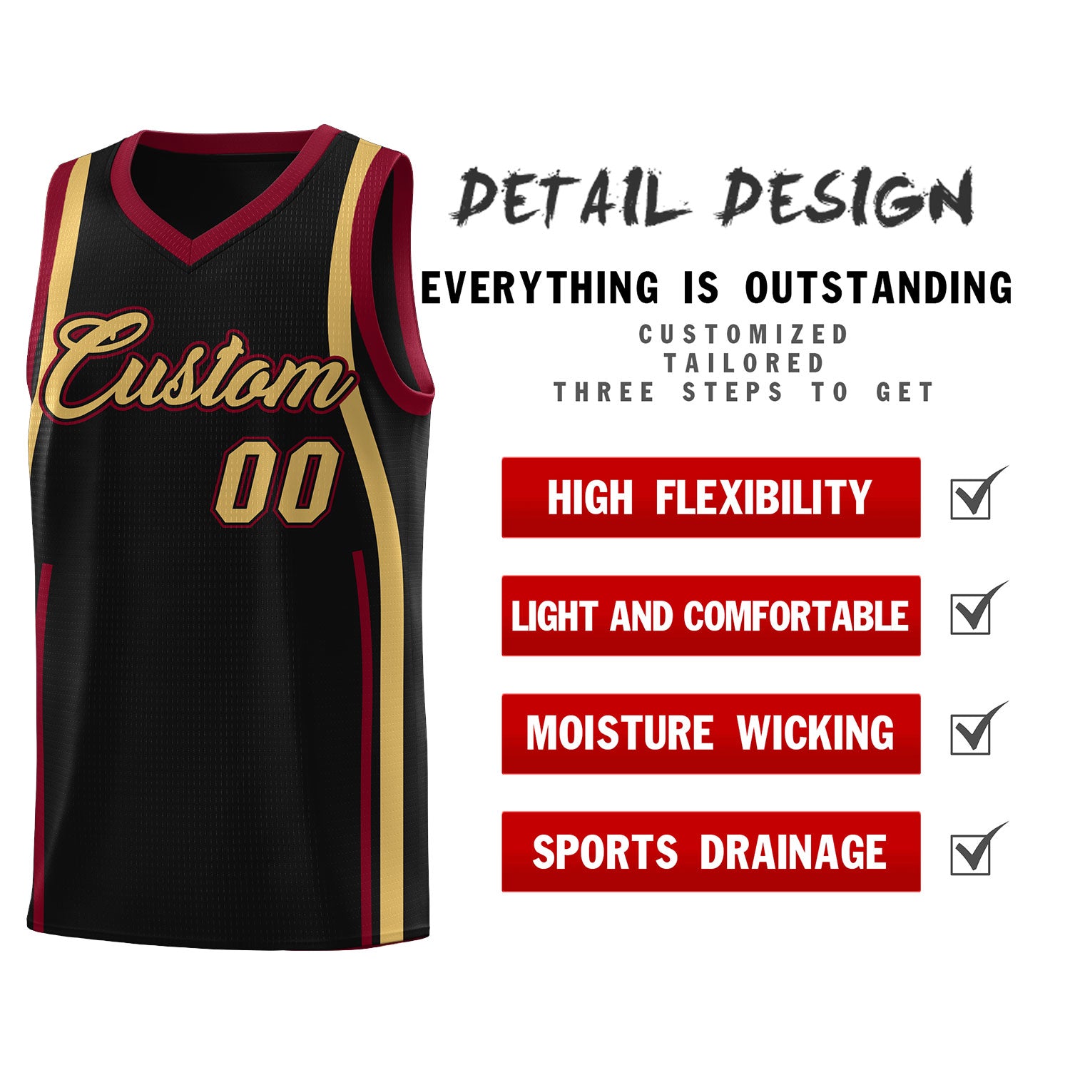 Custom Black Crimson-Old Gold Ribbon Pattern Basketball Kits