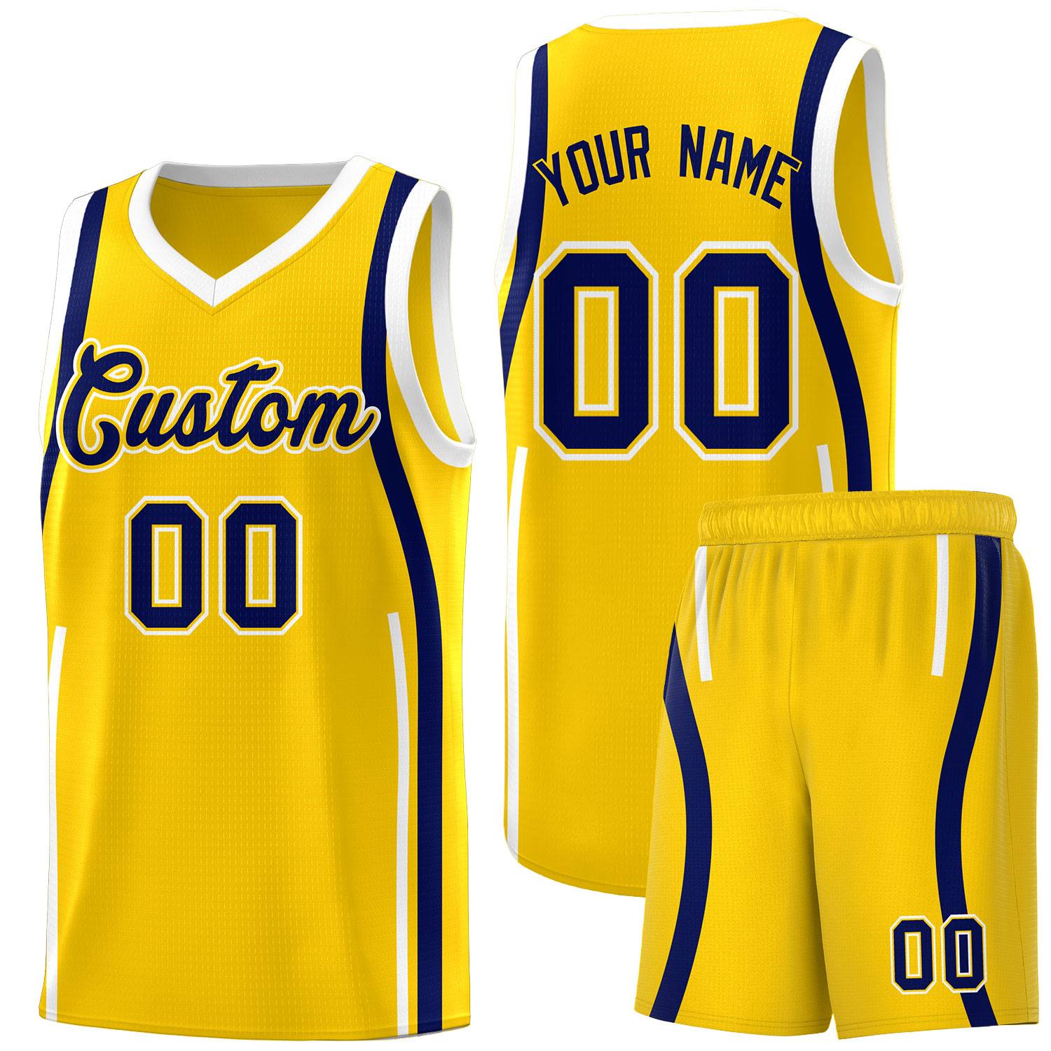Custom Gold Navy AND White Basketball Jersey