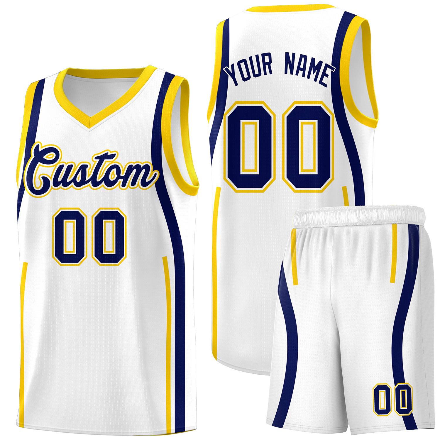Custom White Navy AND Gold Basketball Jersey